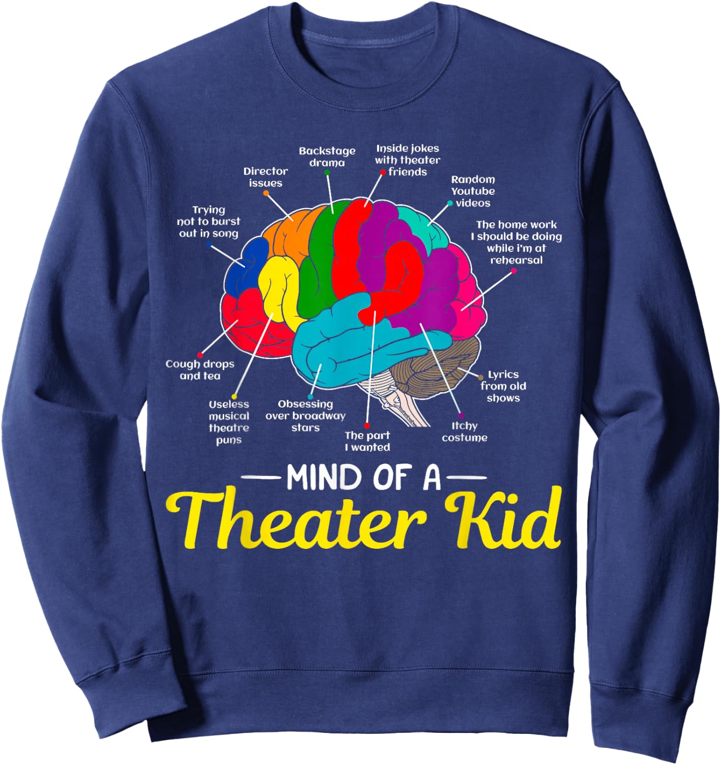 Mind Of A Theater Kid Brain Musical Theatre Gift Nerd Sweatshirt - Sweatshirt | Navy