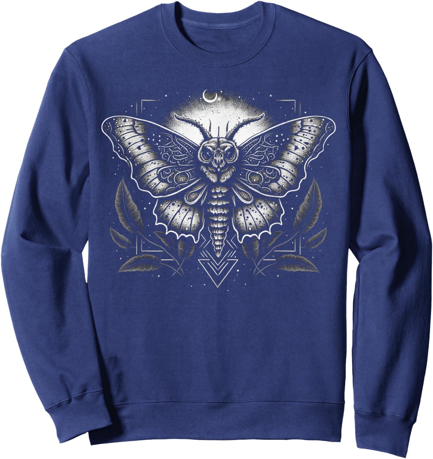 Moth Moon Geometry Heterocera Folkloric Wiccan Nature Goth Sweatshirt - Sweatshirt | Navy