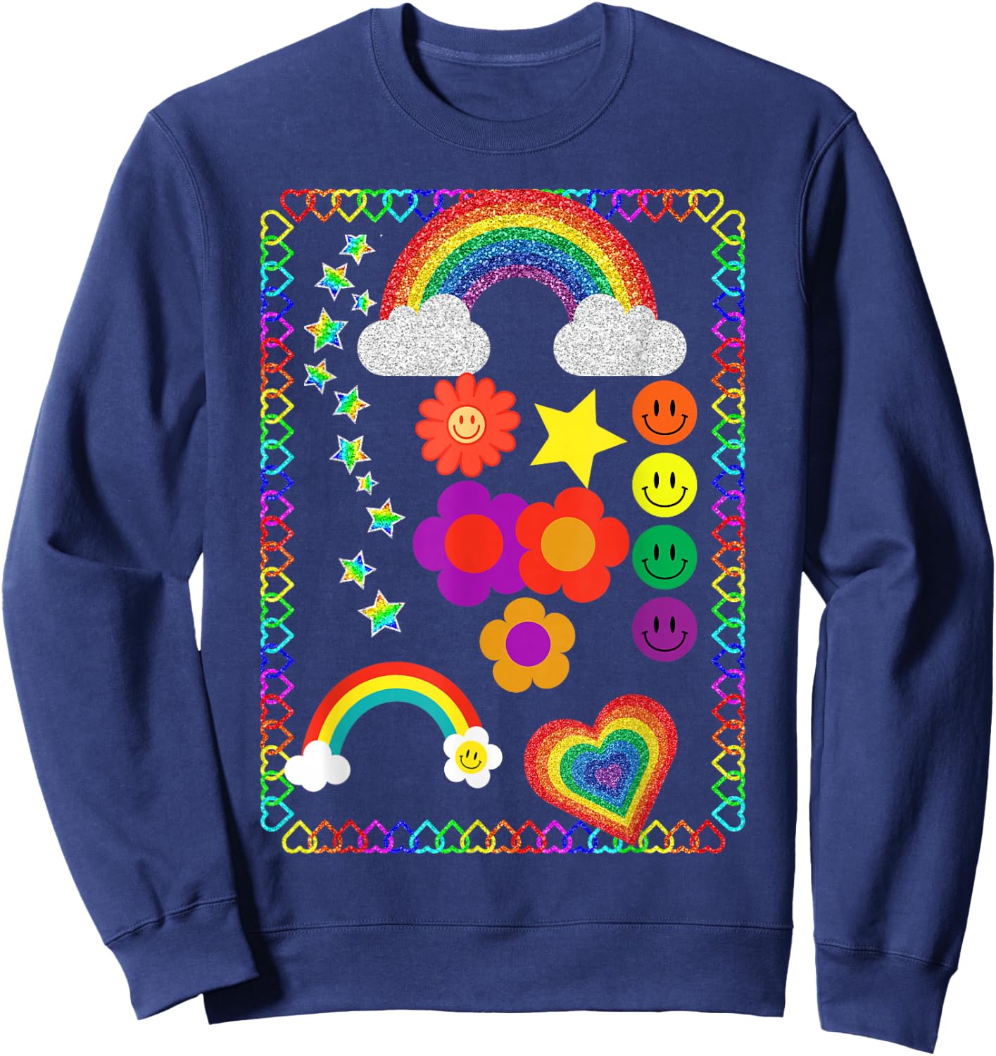 Kidcore Flower Heart Sweatshirt - Sweatshirt | Navy