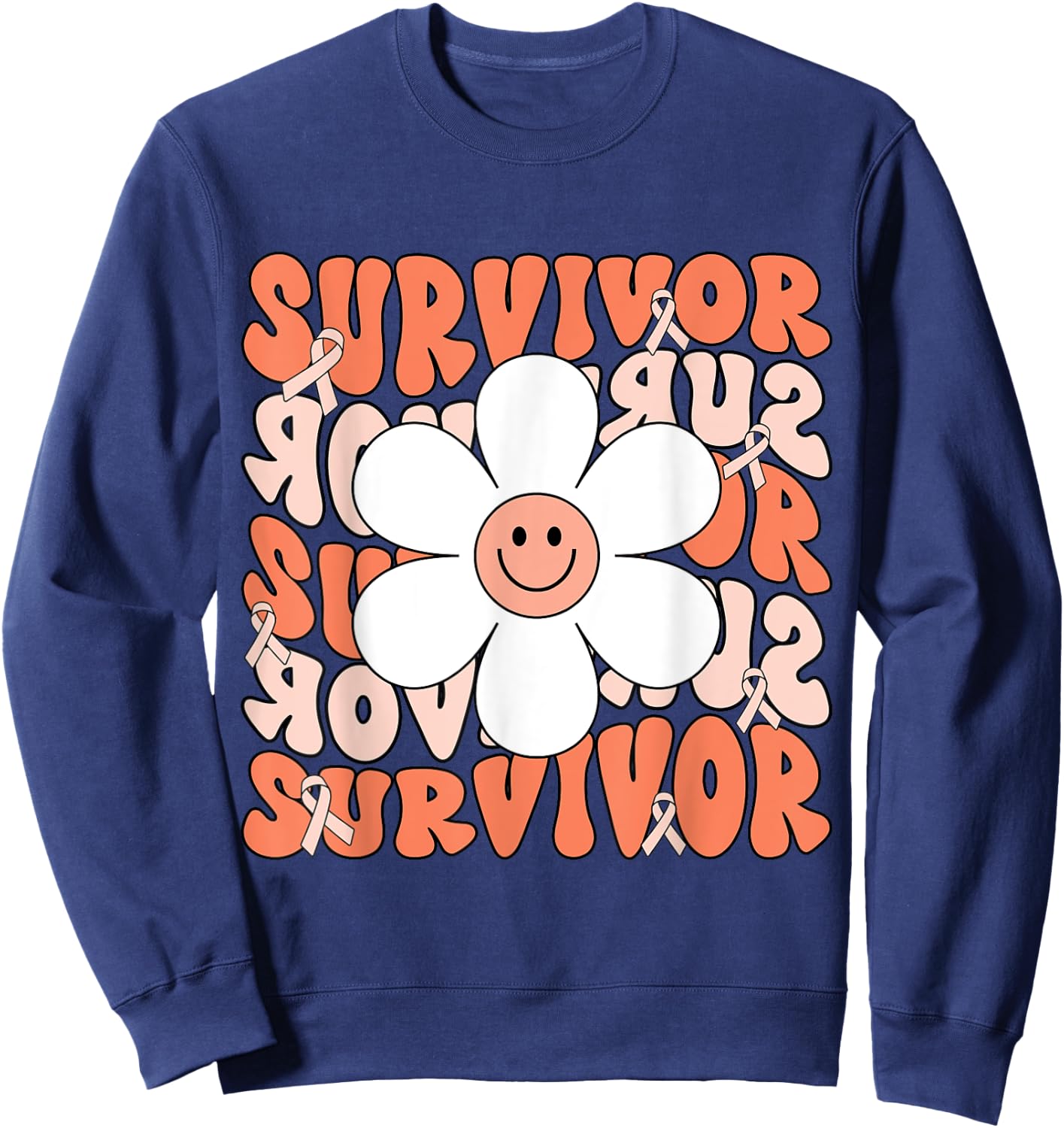 Uterine Cancer Peach Ribbon Uterine Cancer Survivor Sweatshirt - Sweatshirt | Navy