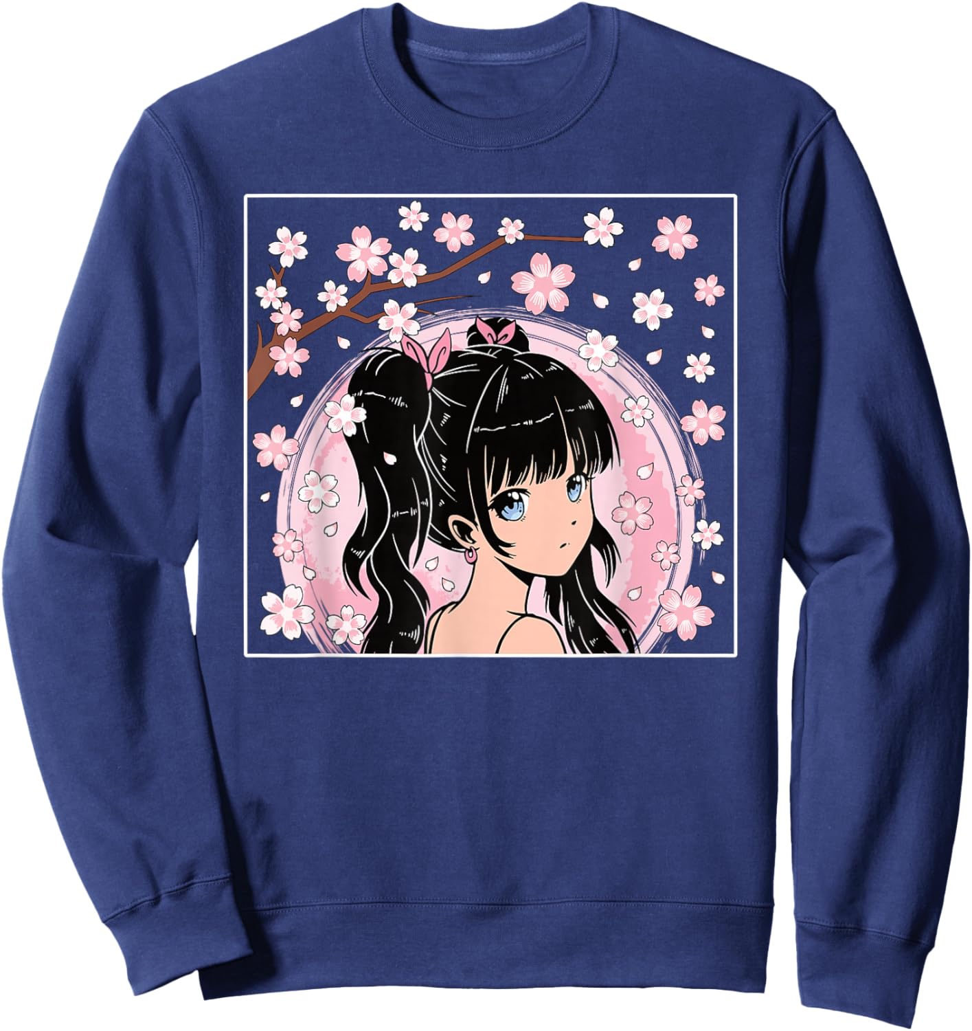 Japanese Anime Girl Manga Otaku Cherry Blossom Women Girls Sweatshirt - Sweatshirt | Navy