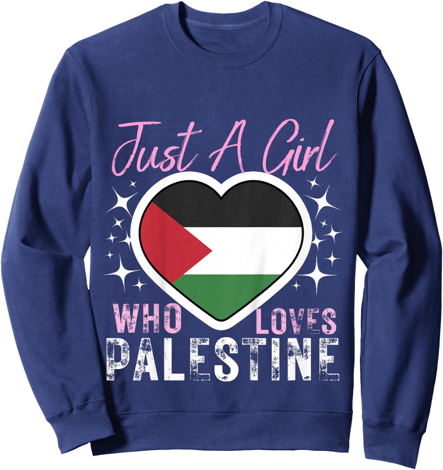 Kids Palestine Just A Girl Who Loves Palestine Heart Flag Girls Sweatshirt - Sweatshirt | Navy