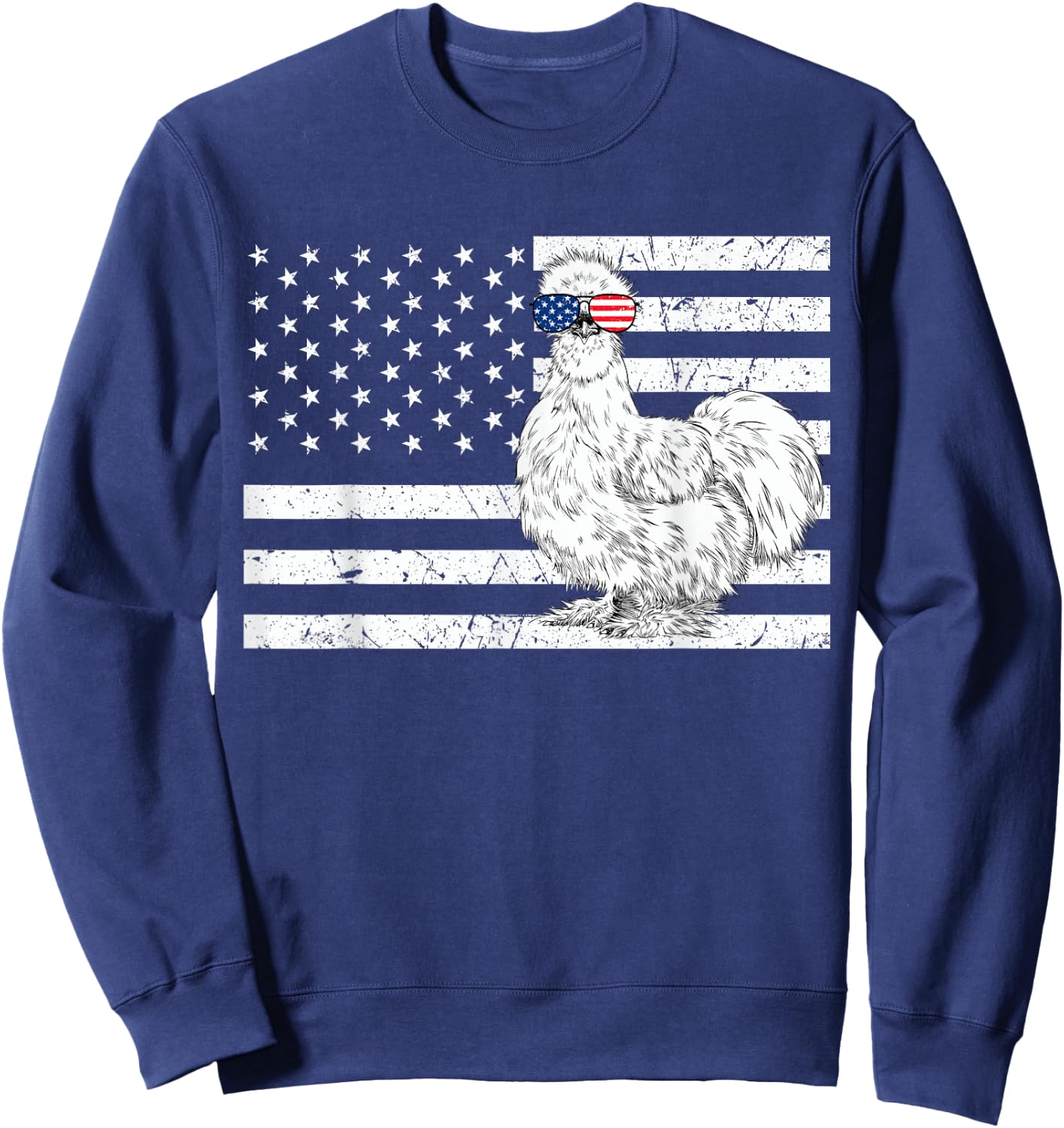 Silkie Chicken 4th of July US American Flag Farm Animal Sweatshirt - Sweatshirt | Navy