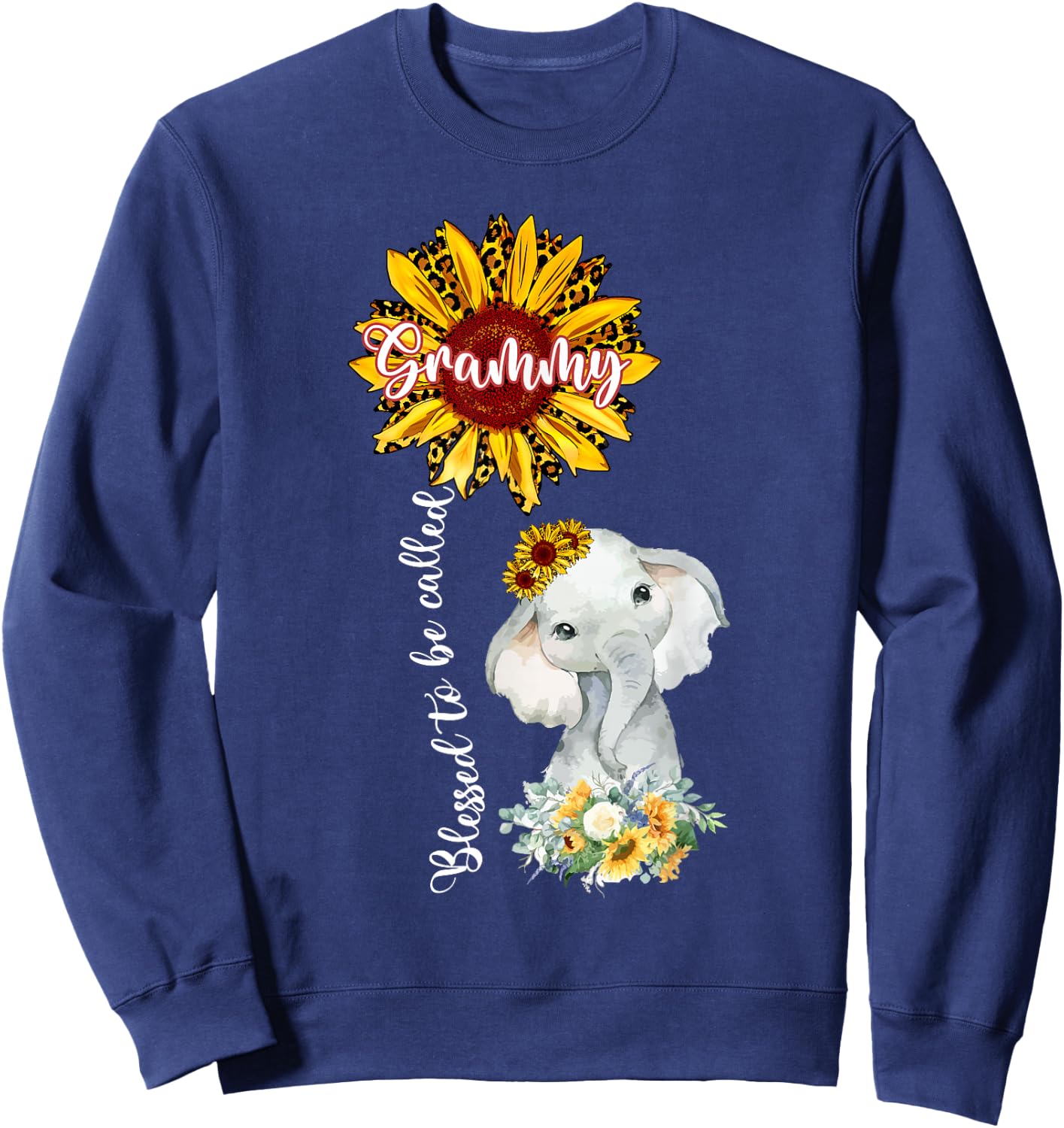 Blessed To Be Called Grammy Sunflower Elephant Sweatshirt - Sweatshirt | Navy