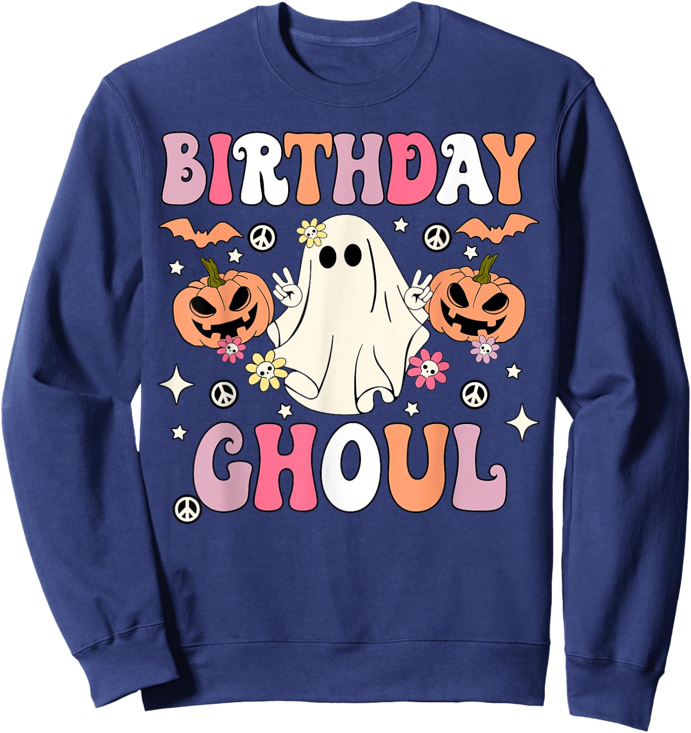 Birthday Ghoul Groovy Ghost Kids Girls Halloween Party Sweatshirt - Sweatshirt | Navy