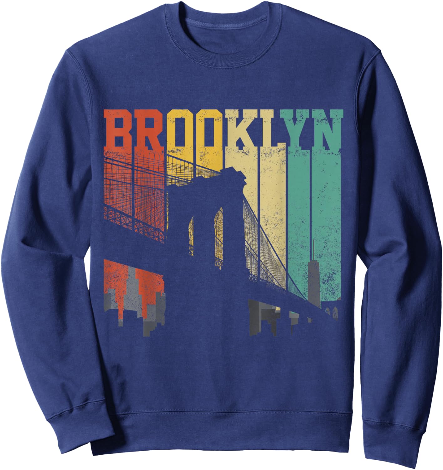 New York City Brooklyn Bridge Vintage Retro Skyline NYC NY Sweatshirt - Sweatshirt | Navy