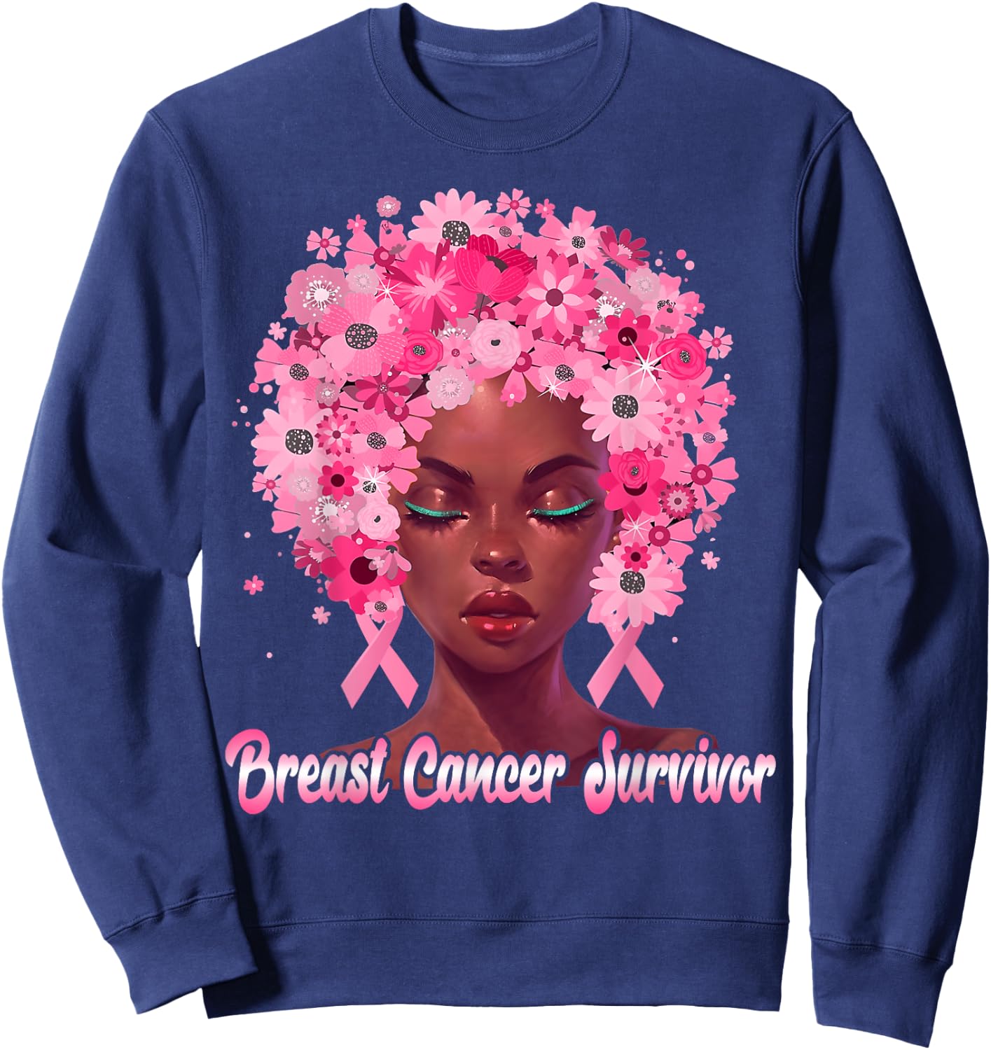 Strong Black Queen Survivor Breast Cancer Awareness Month Sweatshirt - Sweatshirt | Navy