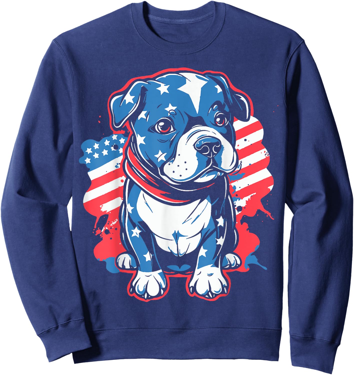 Patriotic Pitbull Puppy | 4th July American Pitbull Dog Dad Men Sweatshirt - Sweatshirt | Navy