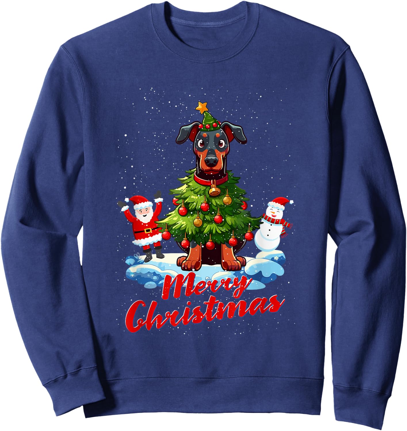 Doberman Merry Christmas Tree Lights Dog X-Mas Dogs Sweatshirt - Sweatshirt | Navy