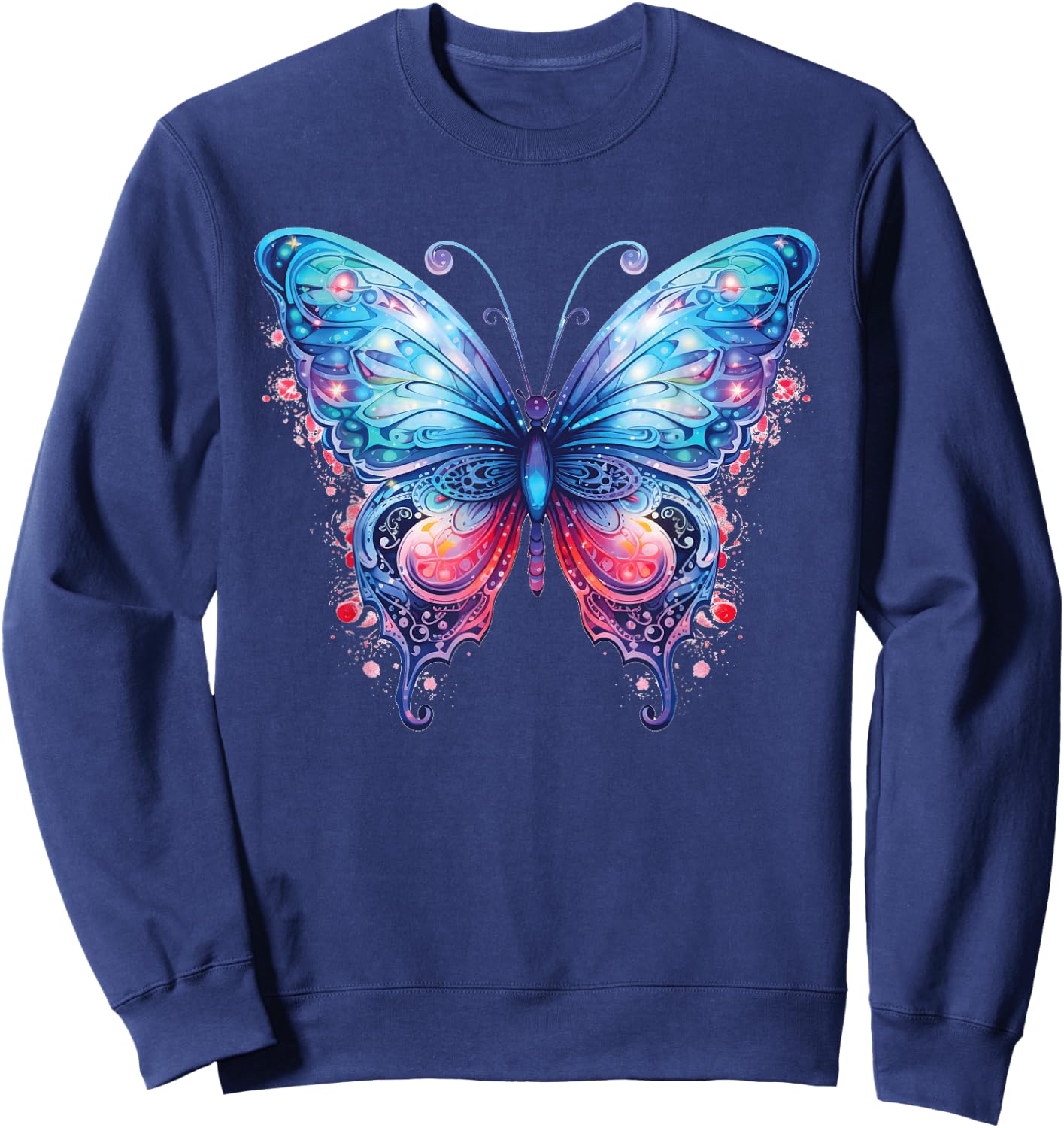 Women's Fantasy Art Blue and Pink Butterfly Cute Sweatshirt - Sweatshirt | Navy
