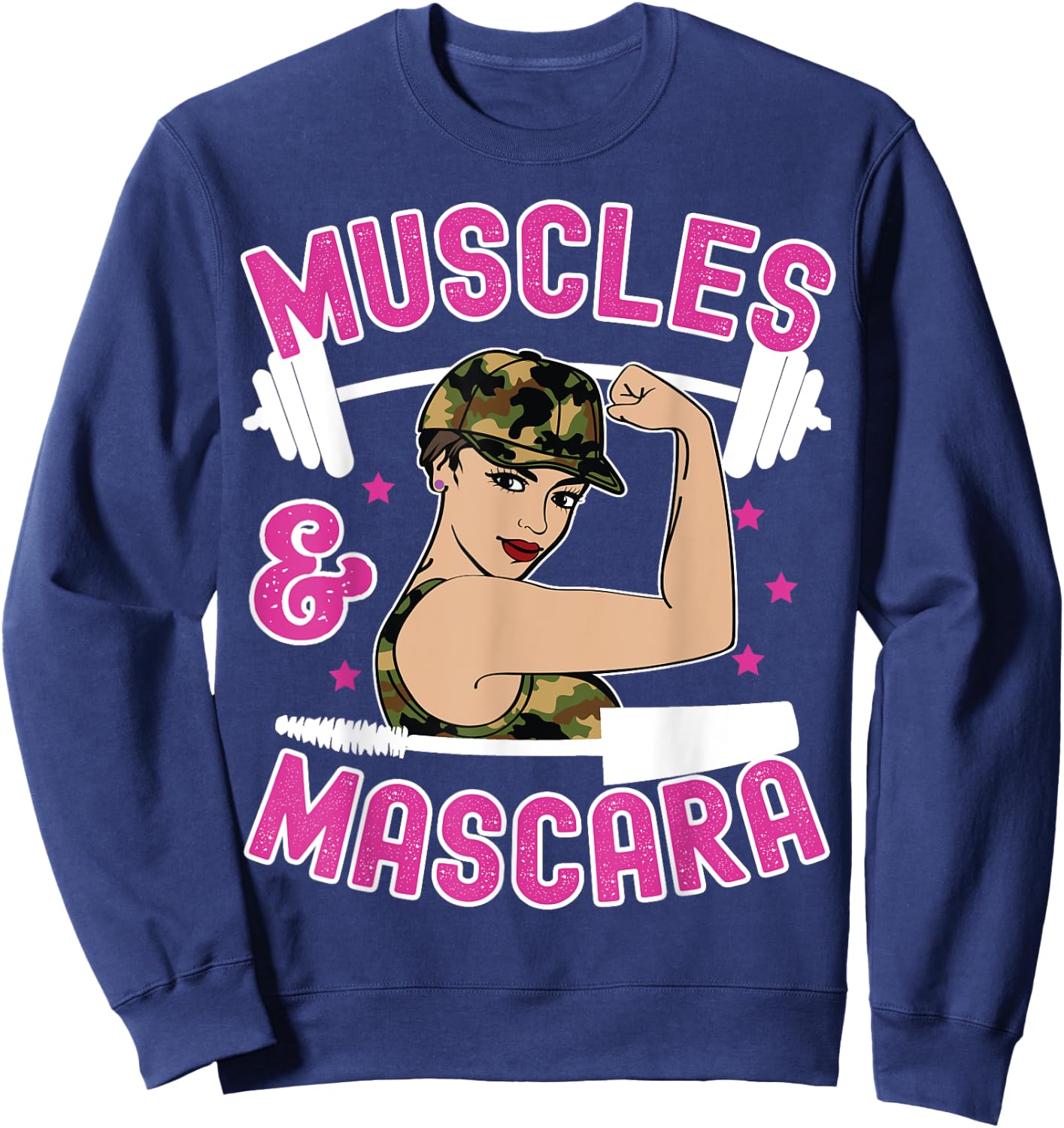 Muscles and Mascara Female Weight Lifter Gym Work Out Funny Sweatshirt - Sweatshirt | Navy