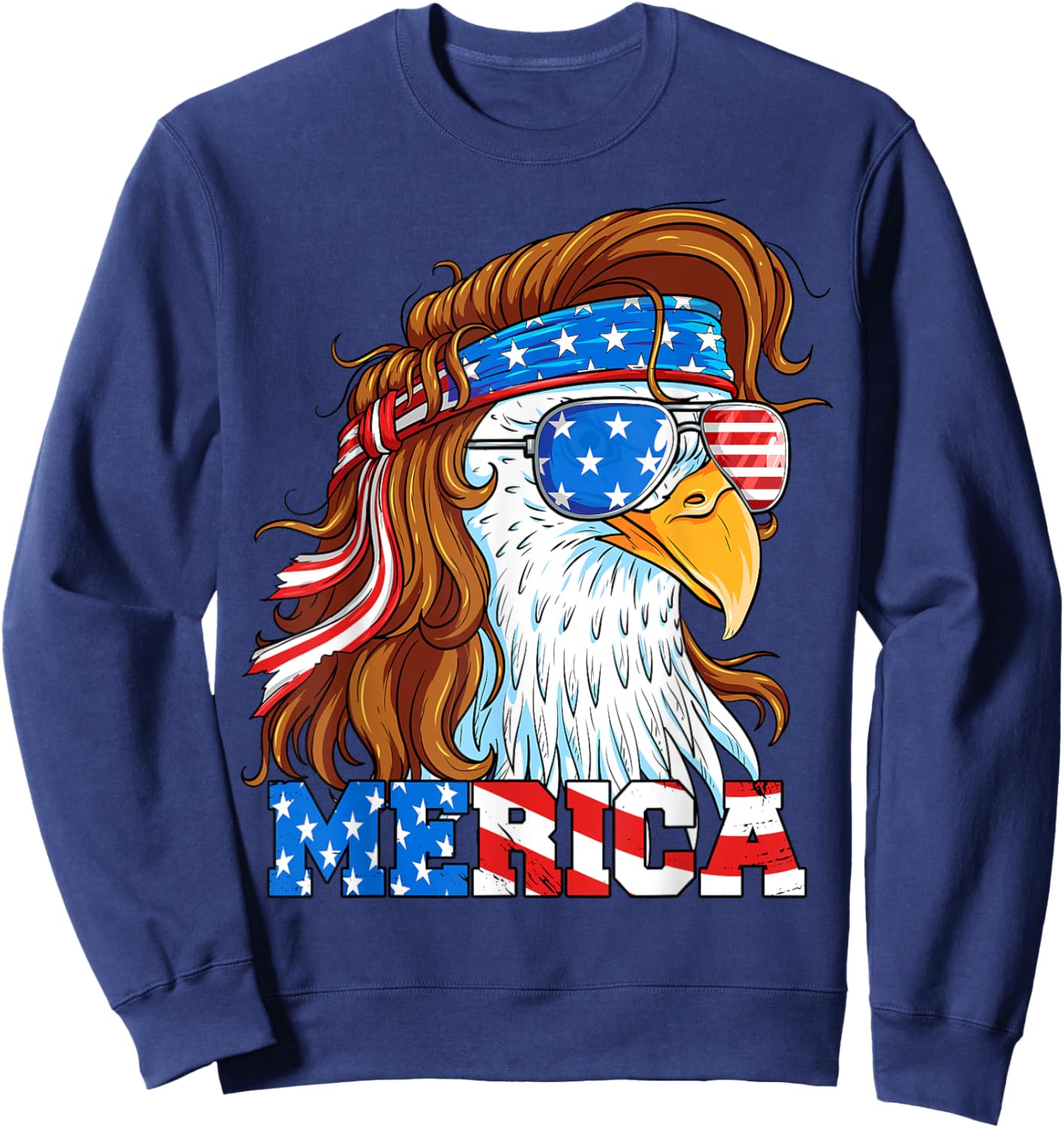 Merica Eagle Mullet 4th of July American Flag Usa Patriotic Sweatshirt - Sweatshirt | Navy
