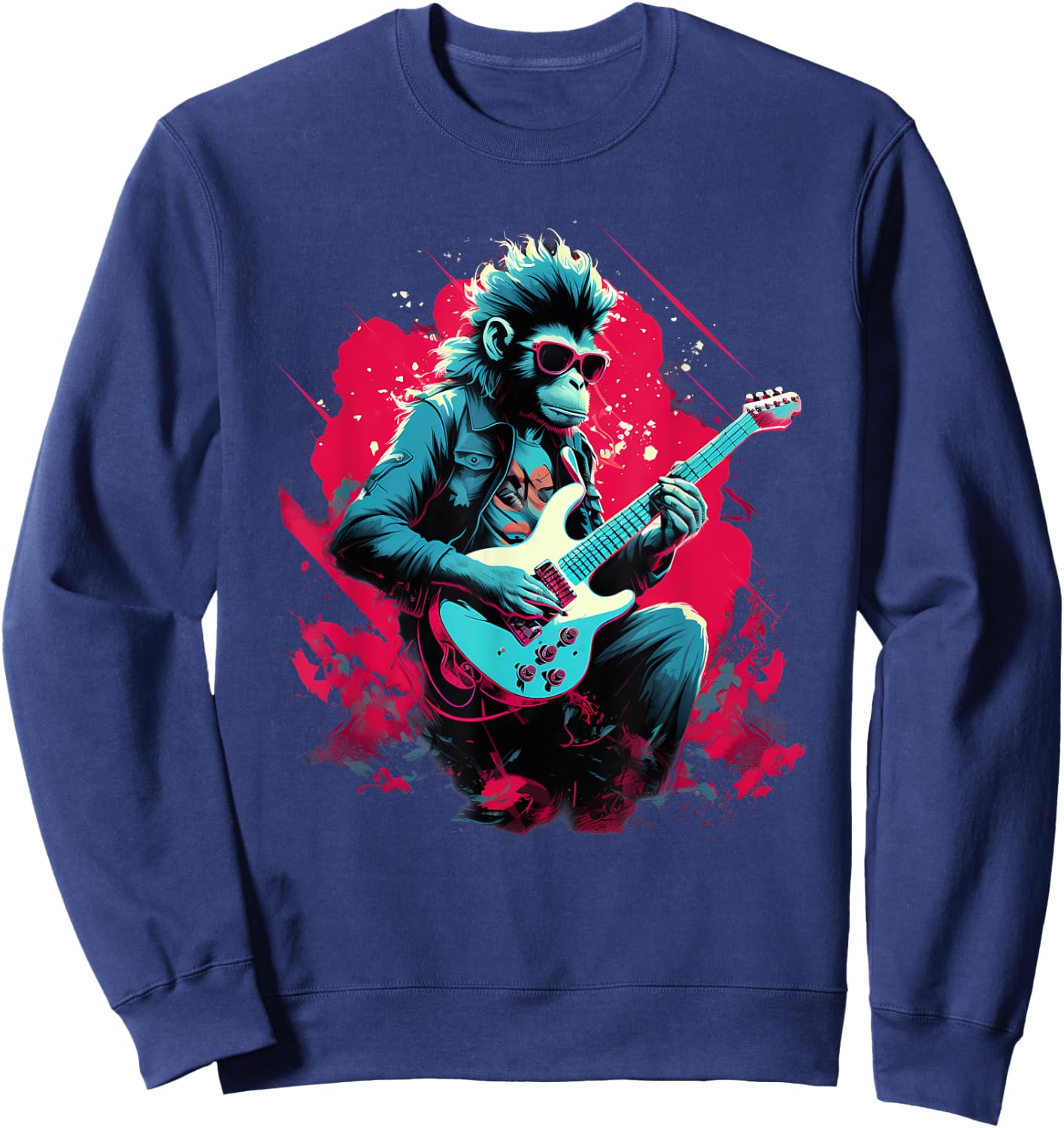 Punk Rock Guitar Monkey Guitarist Sweatshirt - Sweatshirt | Navy