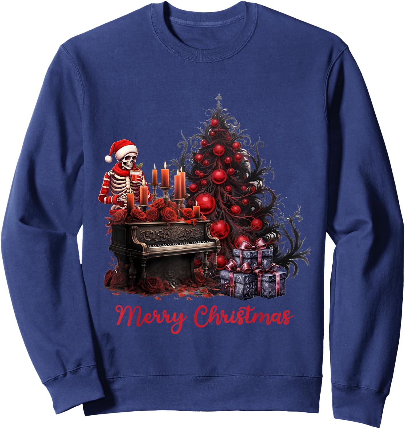 Red Black Gothic Skeleton Christmas Sweatshirt - Sweatshirt | Navy