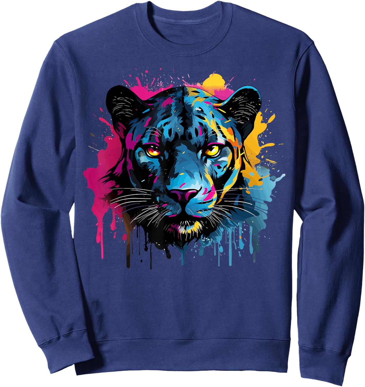 Black Jaguar Wildlife Big Cat Lover Colorful Splash Art Sweatshirt - Sweatshirt | Navy