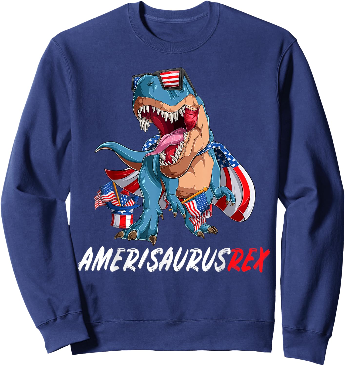 4th July T Rex America Dinosaur Independence Day Patriot USA Sweatshirt - Sweatshirt | Navy