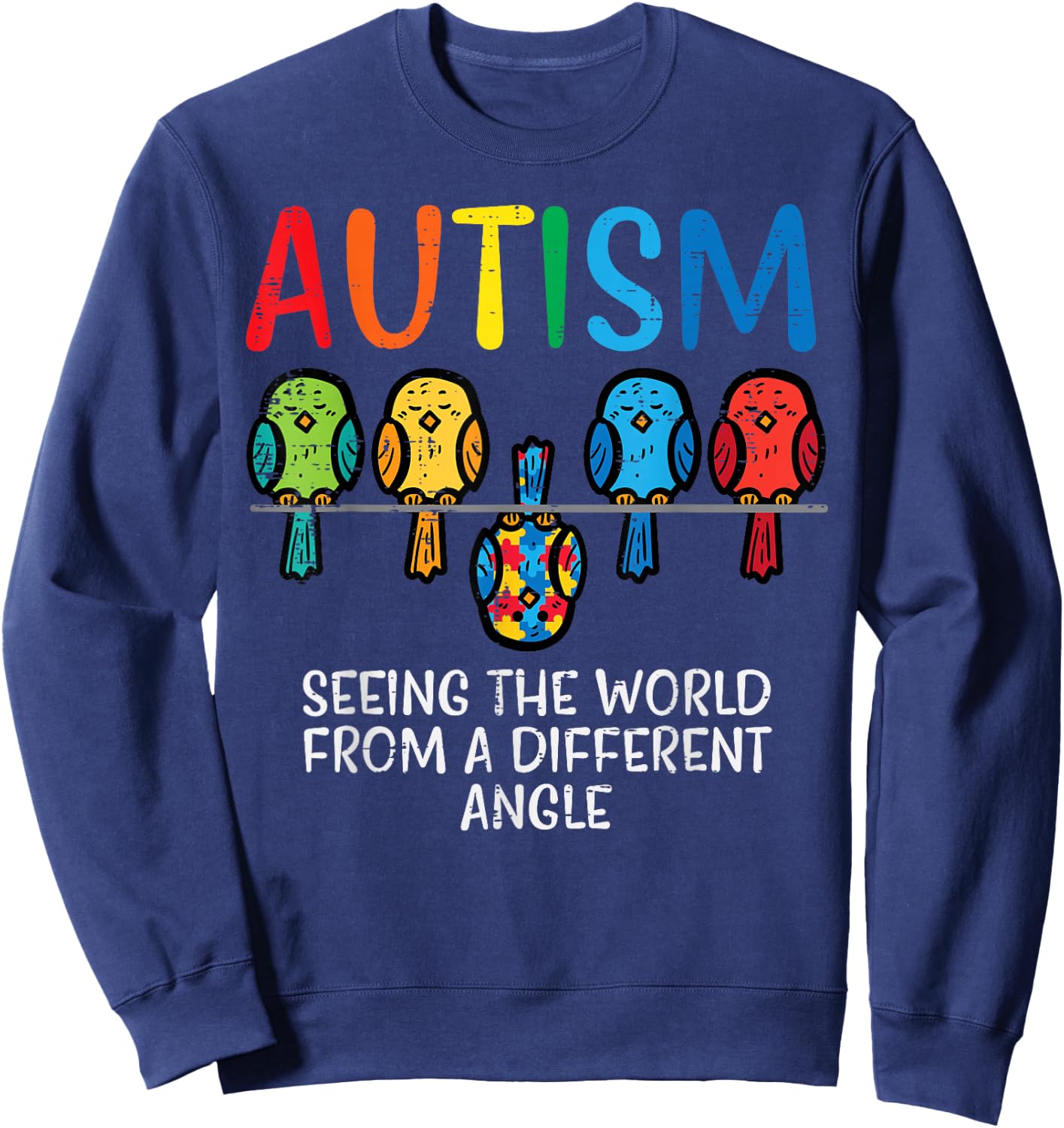 Seeing World From Different Angle Autism Awareness Owl Kids Sweatshirt - Sweatshirt | Navy