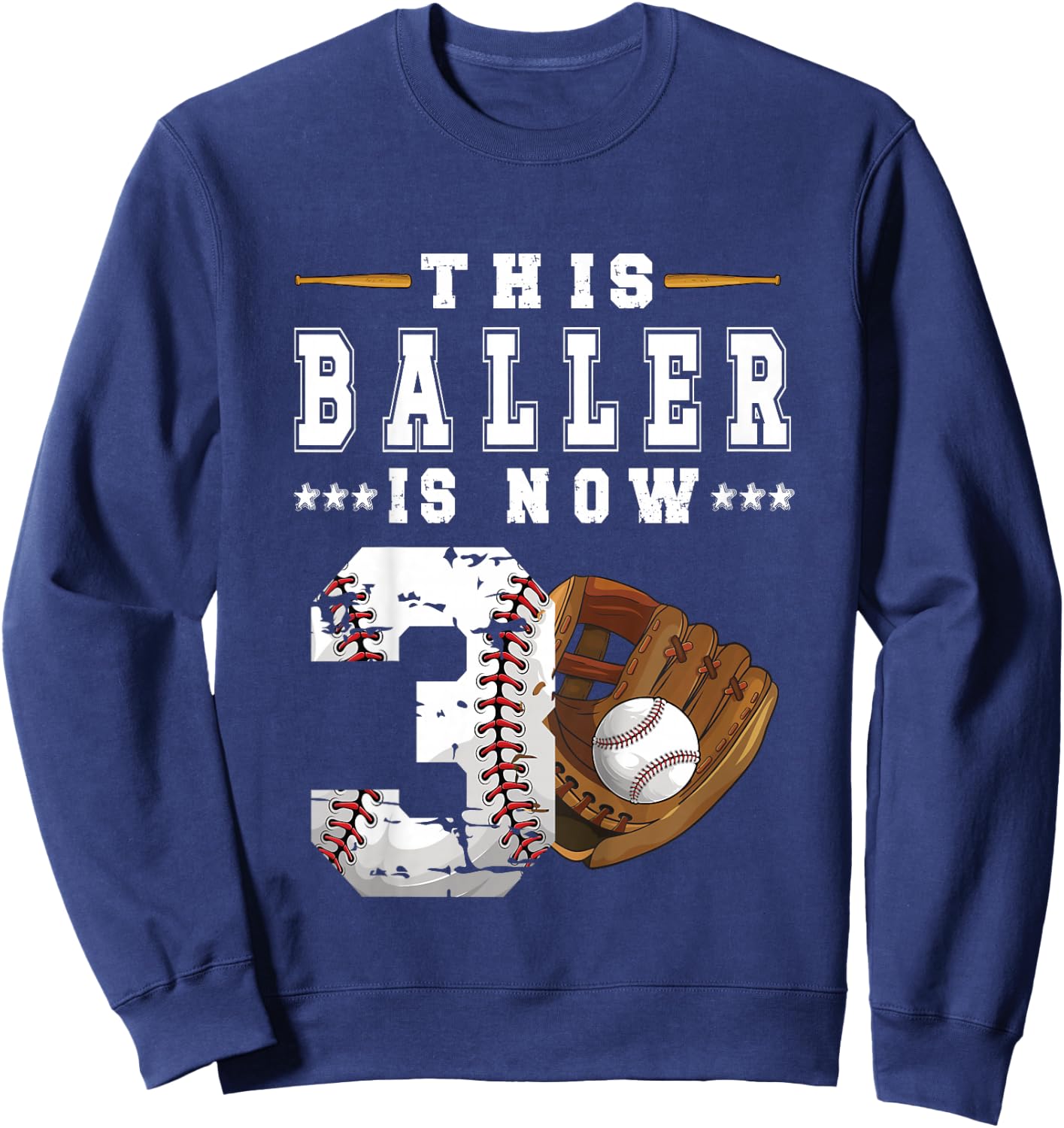 Kids 3rd Birthday Baseball Boy Three Year Old Baseball Player Sweatshirt - Sweatshirt | Navy