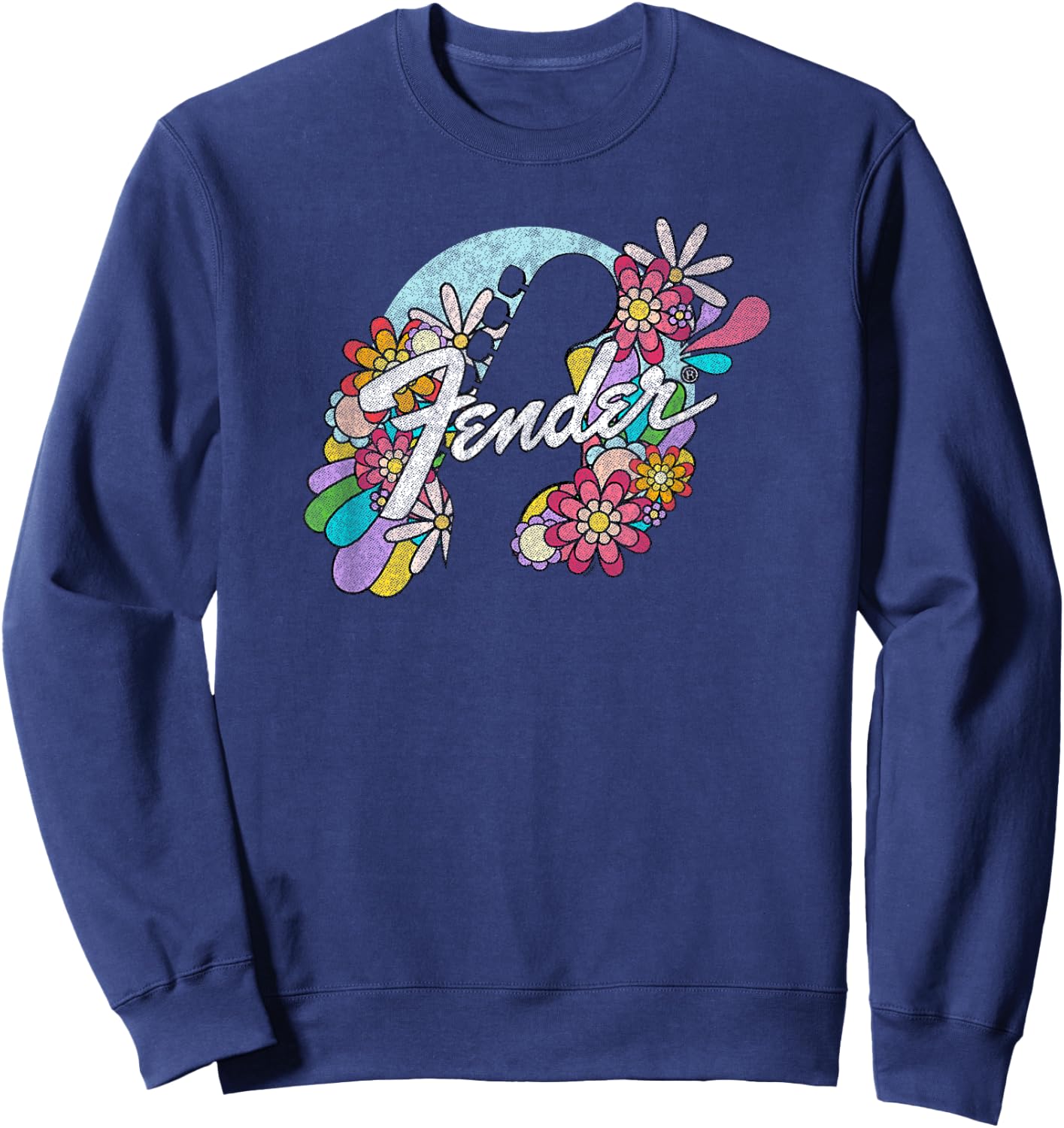 Fender Spring Time Flower Covered Guitar Silhouette Logo Sweatshirt - Sweatshirt | Navy