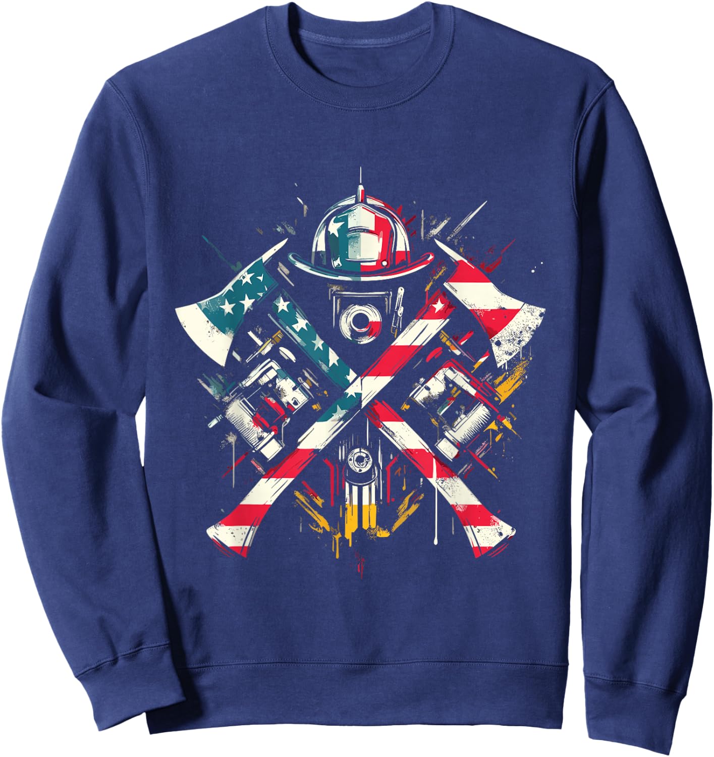 Firefighter American Flag - Patriotic Fire Department USA Sweatshirt - Sweatshirt | Navy