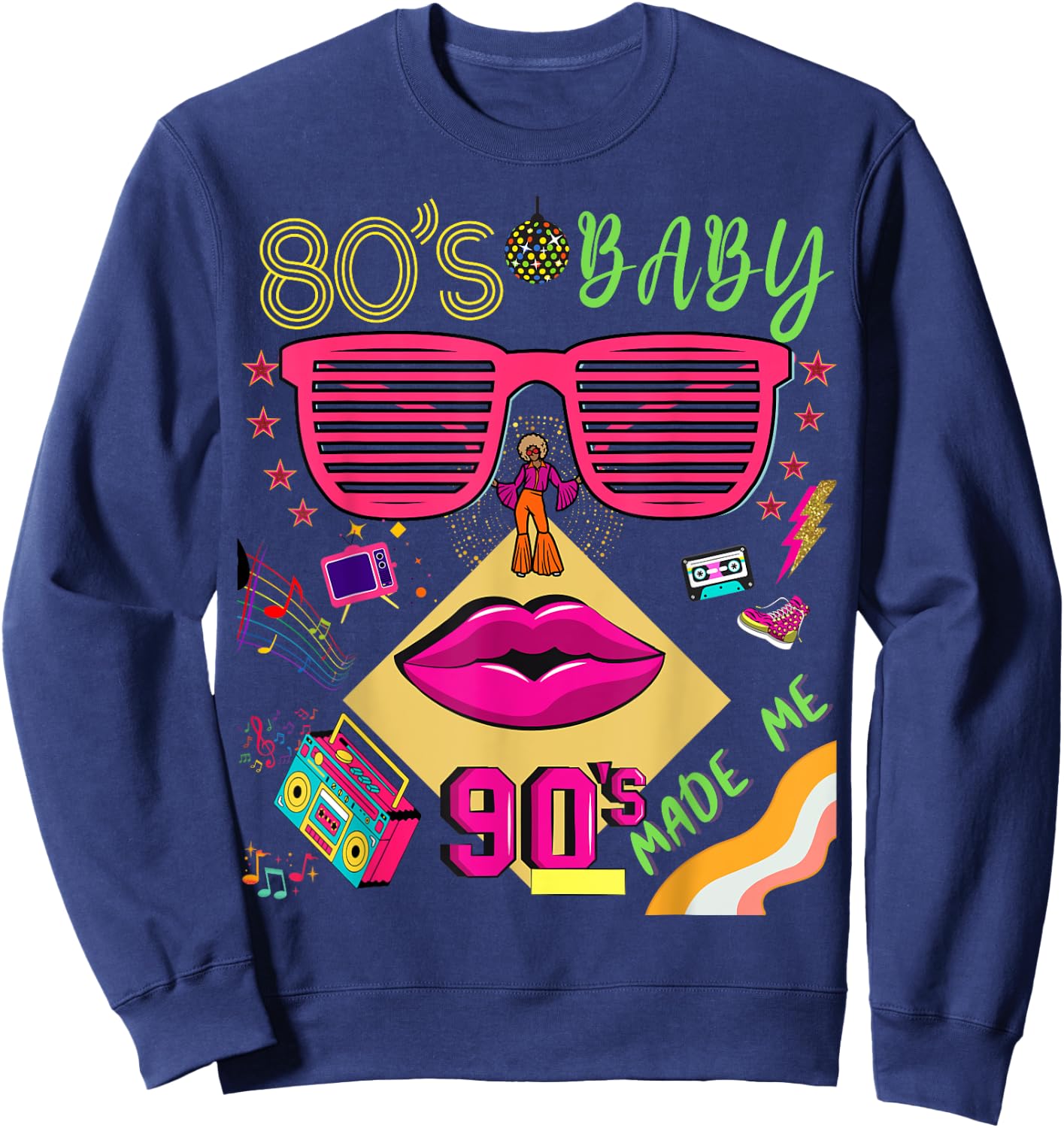 Retro 80s Baby 90s Made Me Vintage 80's 90's For Lady Girls Sweatshirt - Sweatshirt | Navy