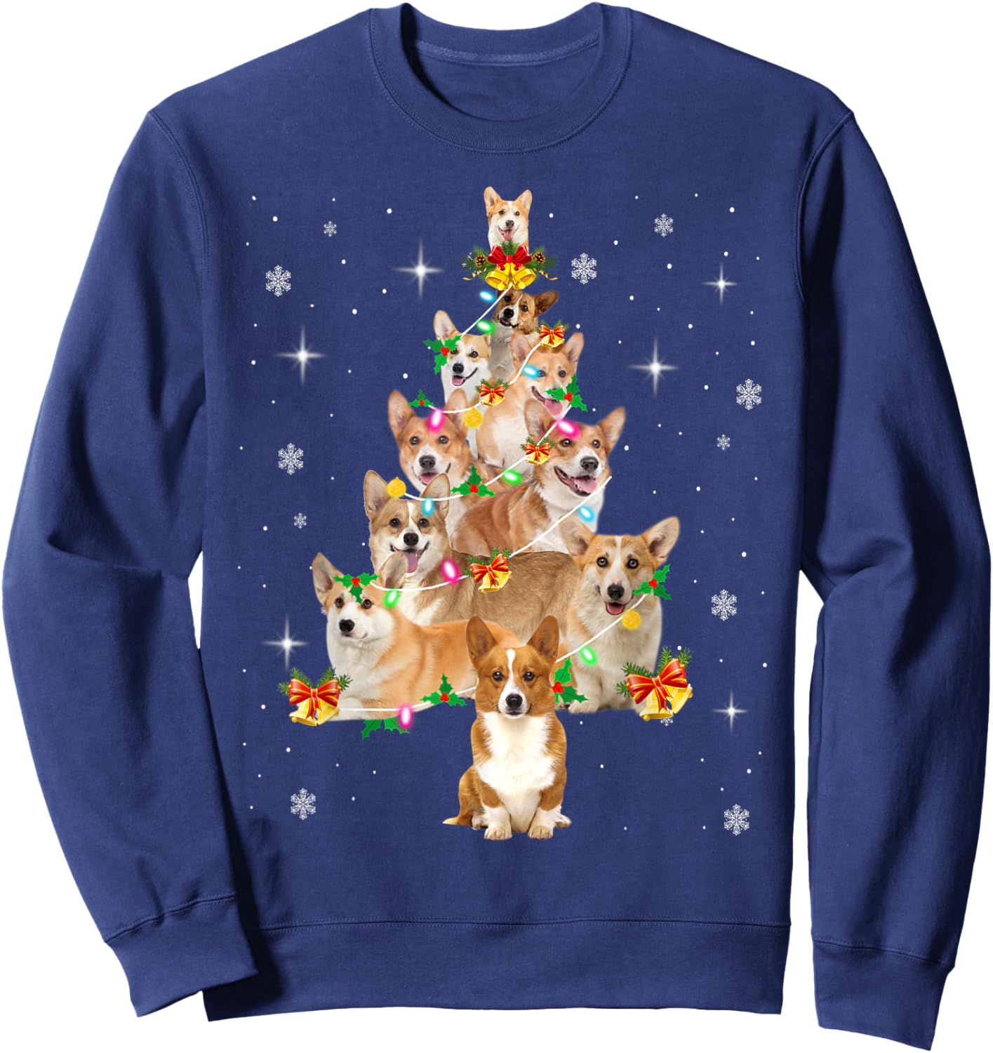 Pembroke Welsh Corgi Christmas Tree Lights Xmas Pajama Dog Men Women Kids Sweatshirt - Sweatshirt | Navy