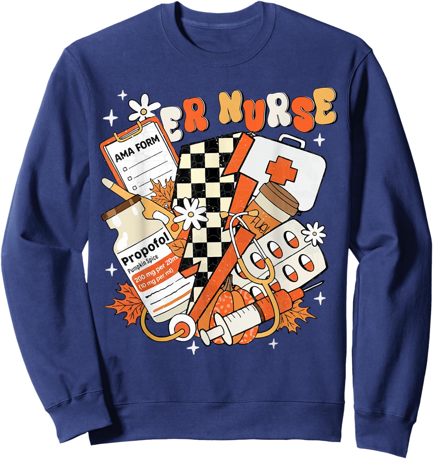 ER nurse Thanksgiving Autumn Fall groovy Emergency nurse Sweatshirt - Sweatshirt | Navy