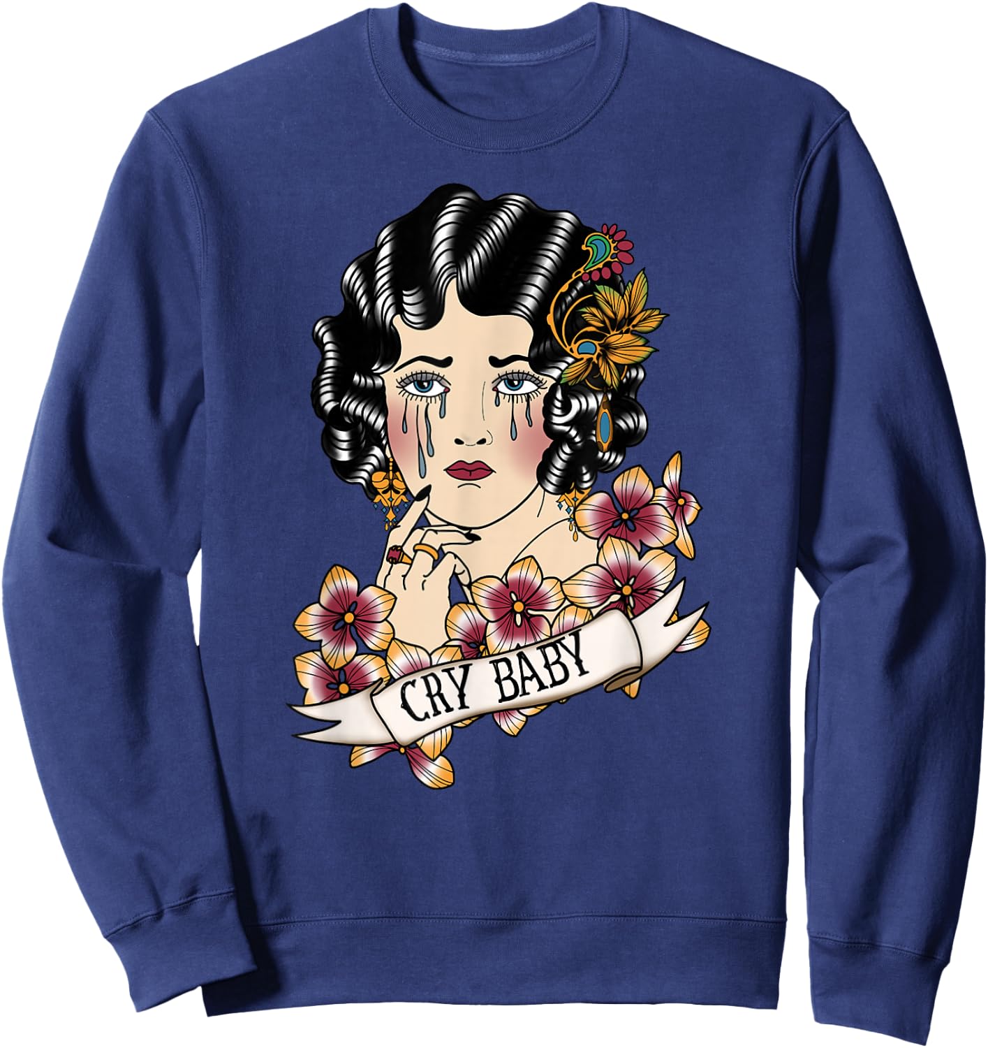 Cry Baby American Traditional, Old School Lady Tattoo Sweatshirt - Sweatshirt | Navy