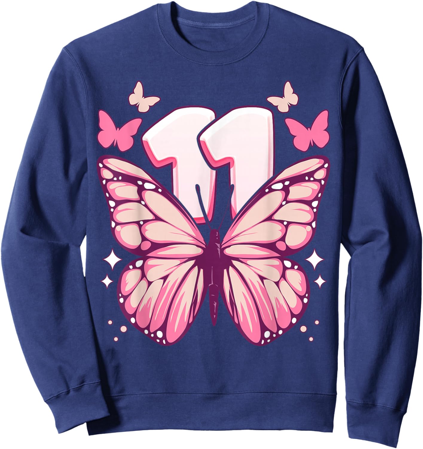 Birthday Girl 11 Years Butterflies and Number 11 Sweatshirt - Sweatshirt | Navy
