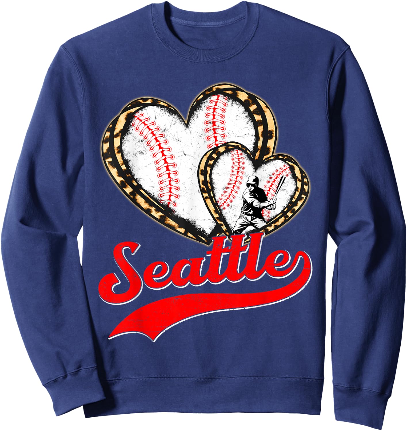 Vintage Seattle Baseball Leopard Heart Baseball Fans Sweatshirt - Sweatshirt | Navy