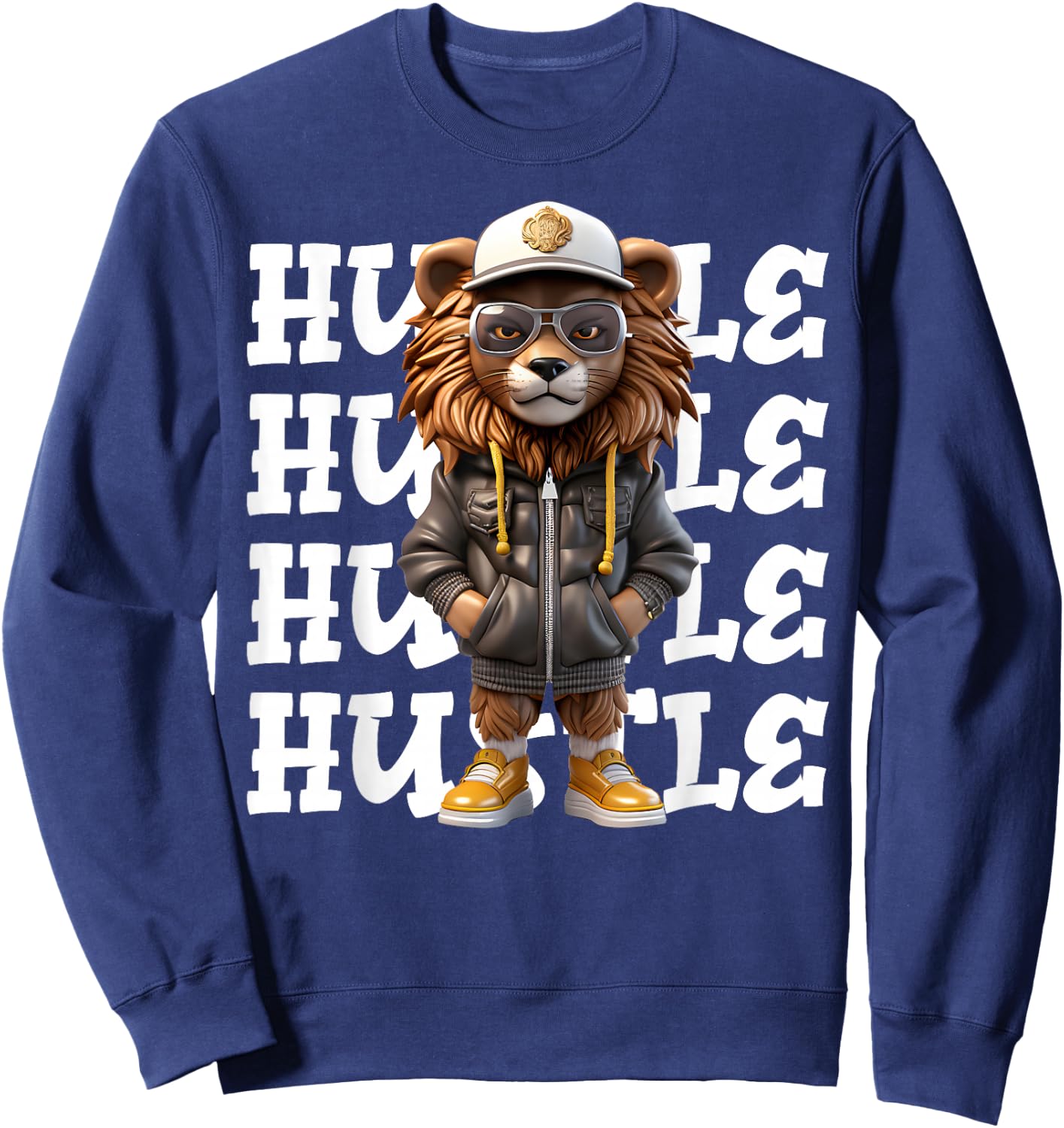 Hip Hop Lion Hustle Money Urban Drip Streetwear Black King Sweatshirt - Sweatshirt | Navy