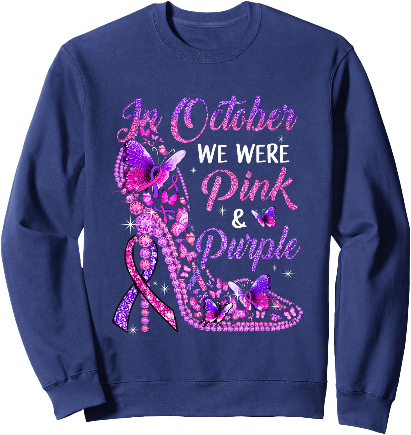 Butterfly Breast Cancer Awareness And Domestic Violence Sweatshirt - Sweatshirt | Navy