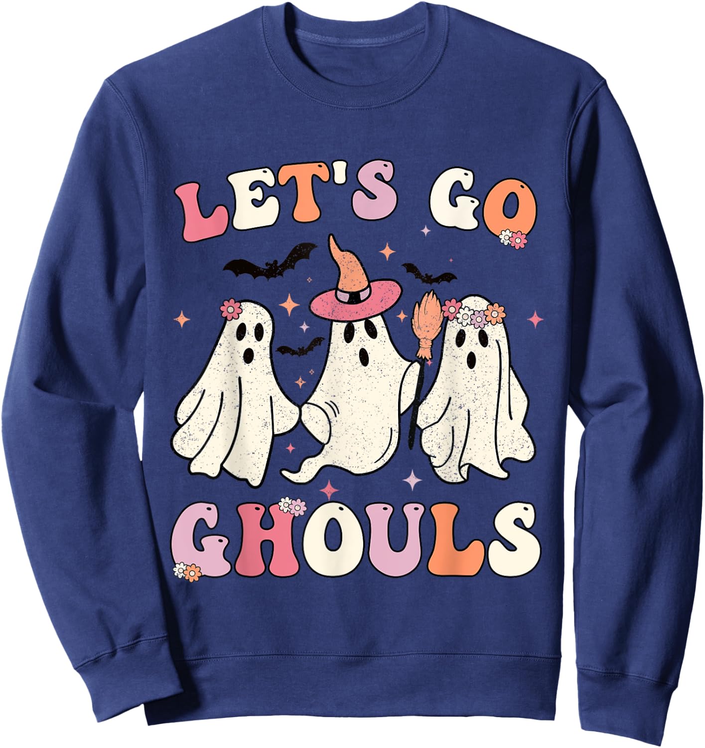 Retro Groovy Let's Go Ghouls Halloween Ghost Outfit Costumes Sweatshirt - Sweatshirt | Navy
