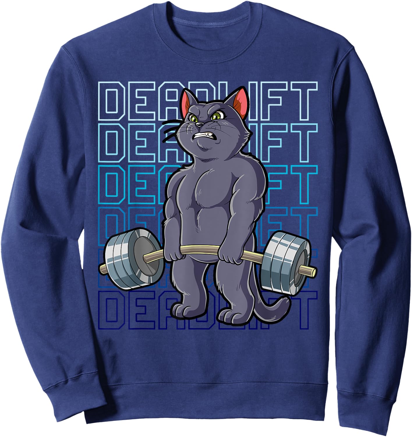 Cat Gym Weight Training Deadlift Men Women Sweatshirt - Sweatshirt | Navy