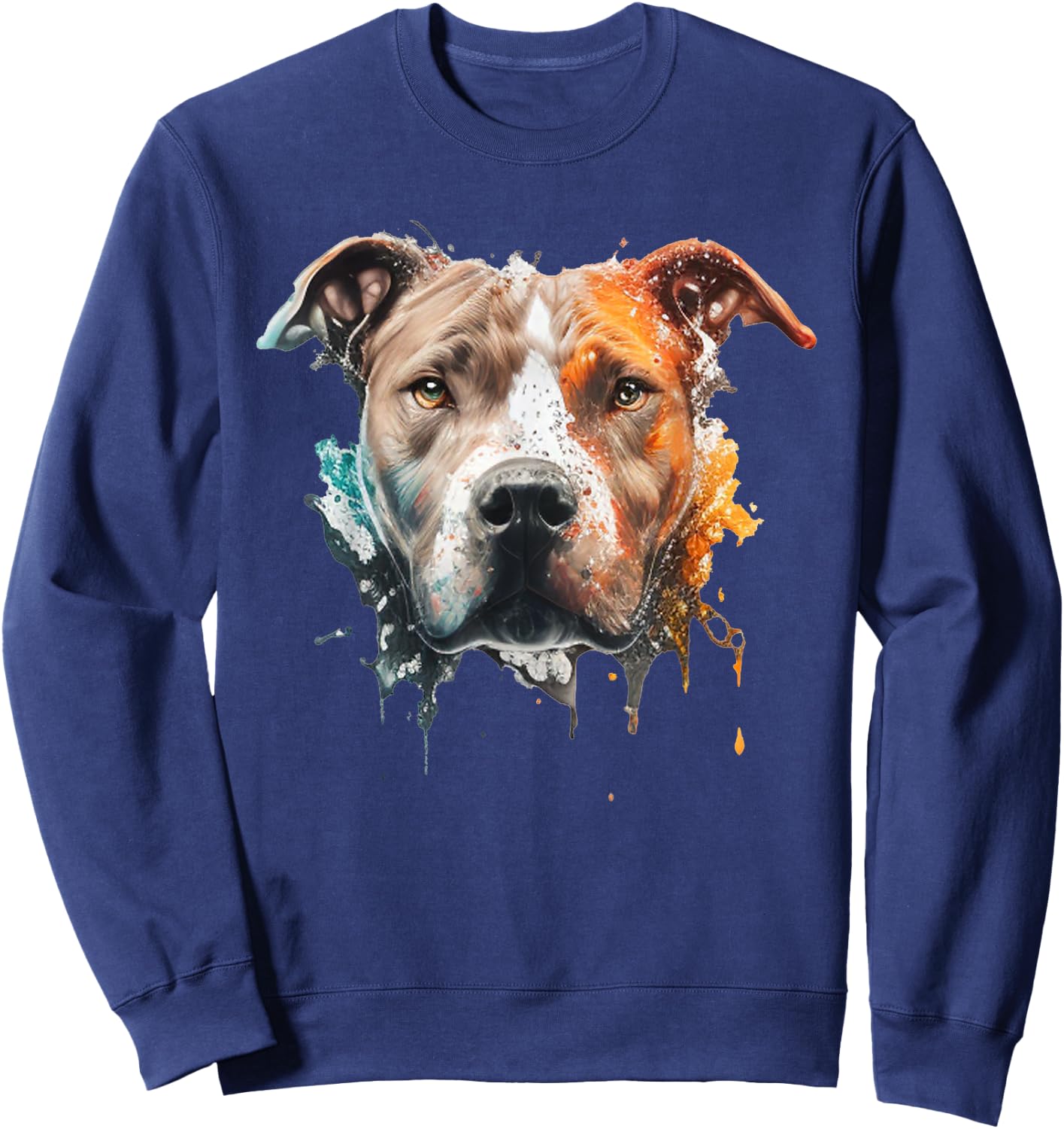 Colorful Splash Art Pitbull Portrait Pit Puppy Pittie Owner Sweatshirt - Sweatshirt | Navy