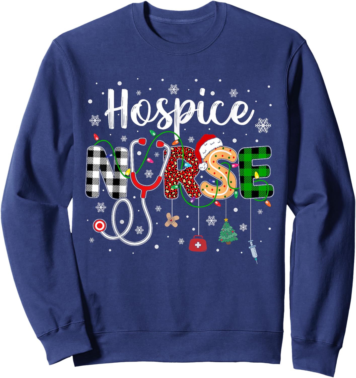 Hospice Nurse Xmas Santa Hat Nursing Christmas Pattern Sweatshirt - Sweatshirt | Navy