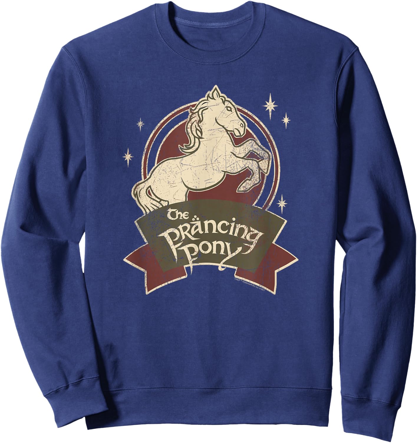 The Lord Of The Rings -Adults , Black, Small, Short Sleeve, Regular Fit, Modern, The Prancing Pony Bree Logo Sweatshirt - Sweatshirt | Navy
