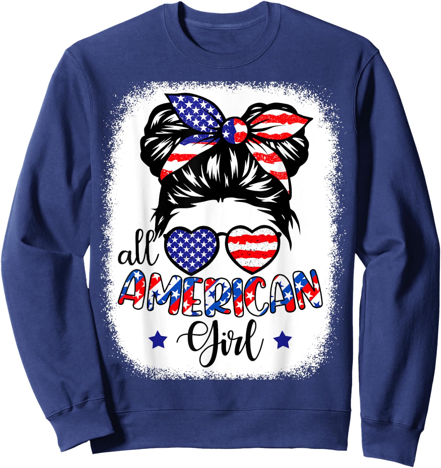 All American Girl Shirt USA Flag 4th July Women Kids Patriot Sweatshirt - Sweatshirt | Navy