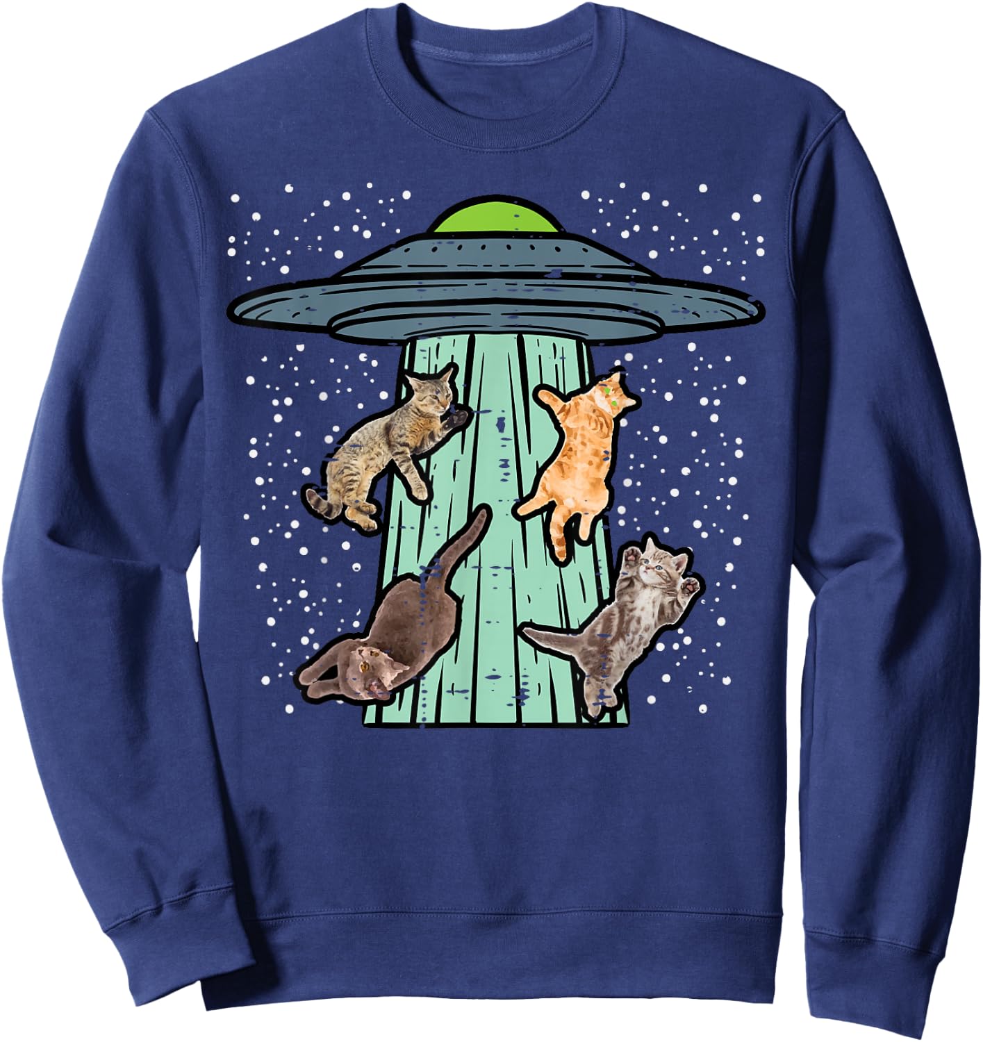 Cats Abducted By UFO Funny Alien Space Lover Men Women Kids Sweatshirt - Sweatshirt | Navy