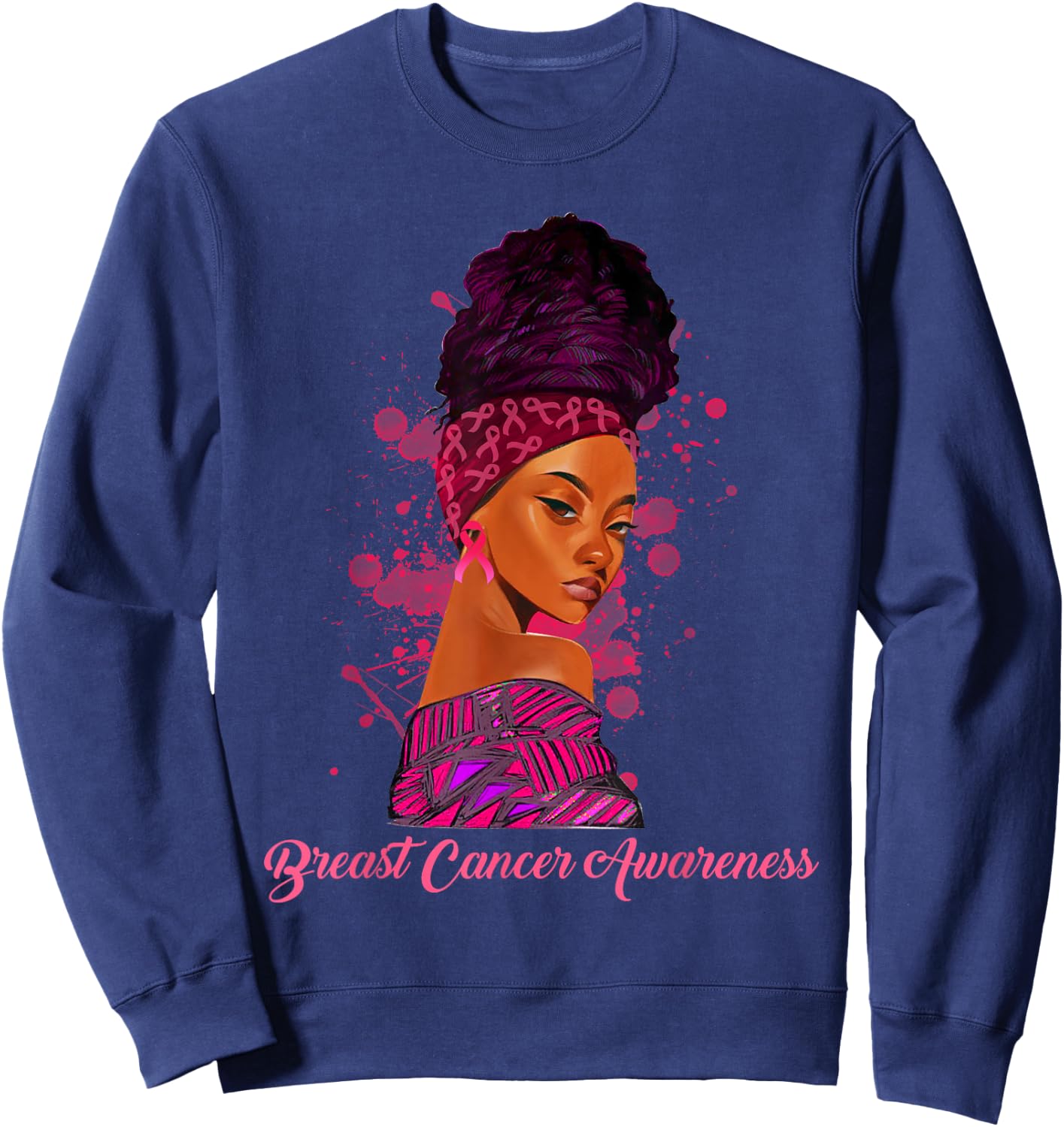 African American Girl Breast Cancer Awareness Black Women Sweatshirt - Sweatshirt | Navy