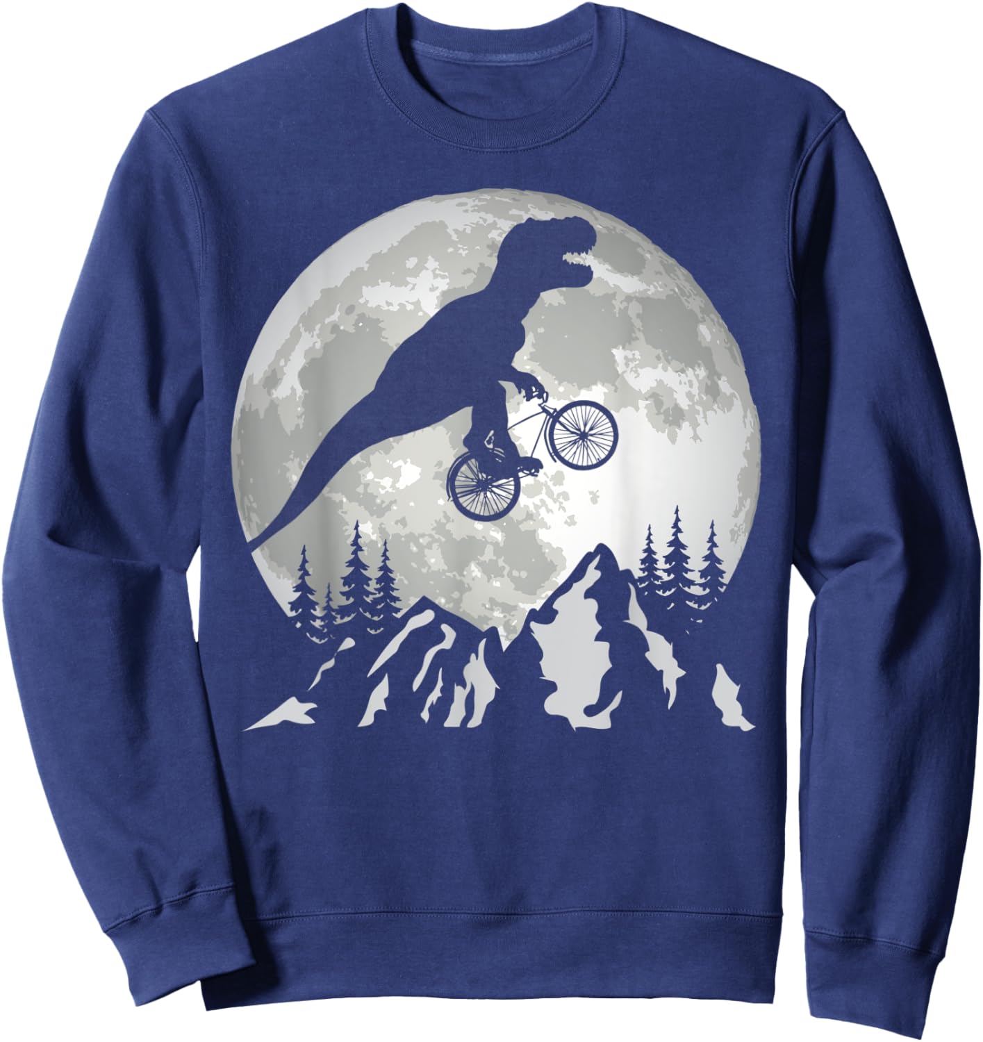 Bike Riding Trex Moon Silhouette Dinosaur Sweatshirt - Sweatshirt | Navy