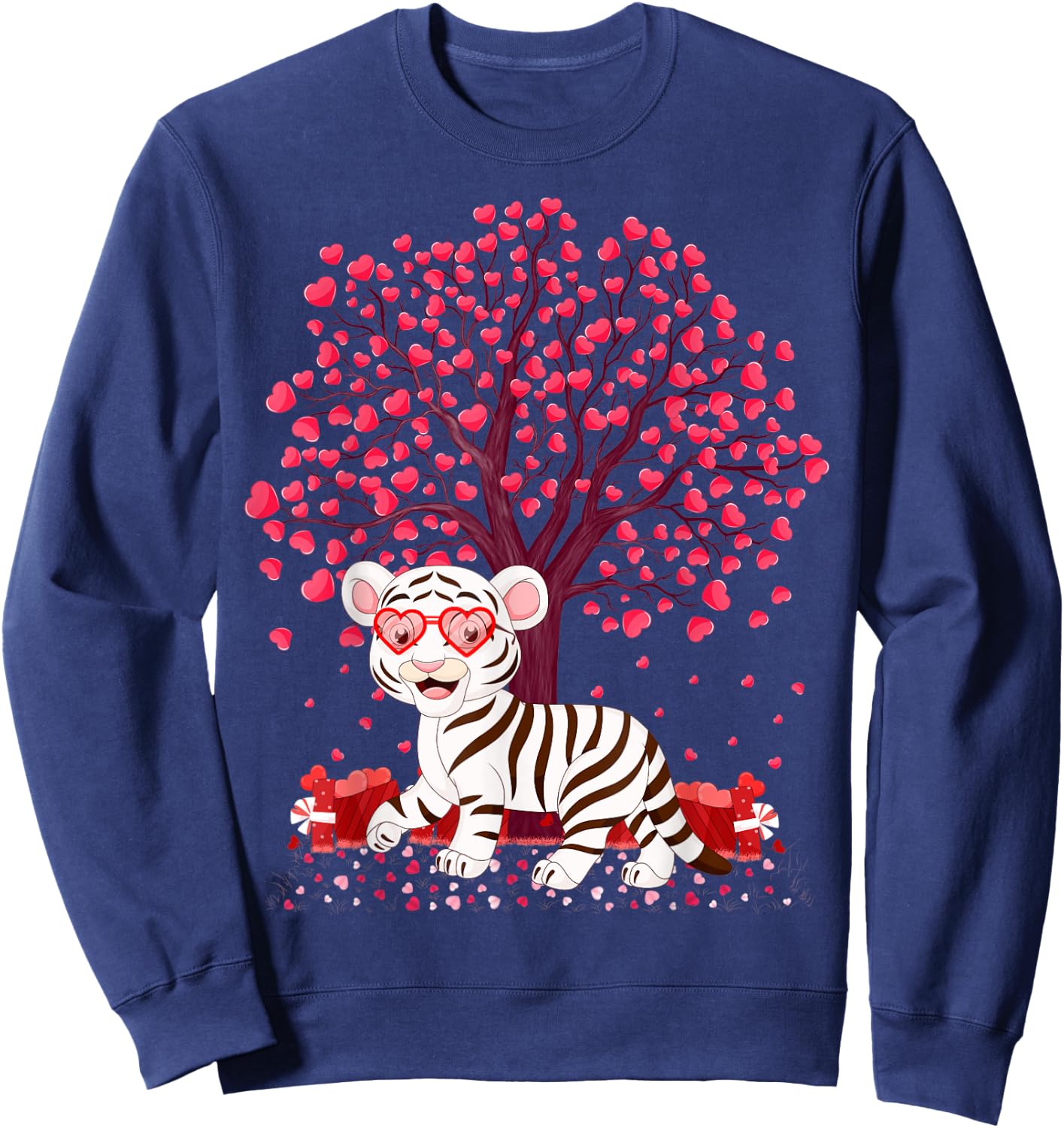 White Tiger Lover Heart Tree White Tiger Valentine's Day Sweatshirt - Sweatshirt | Navy