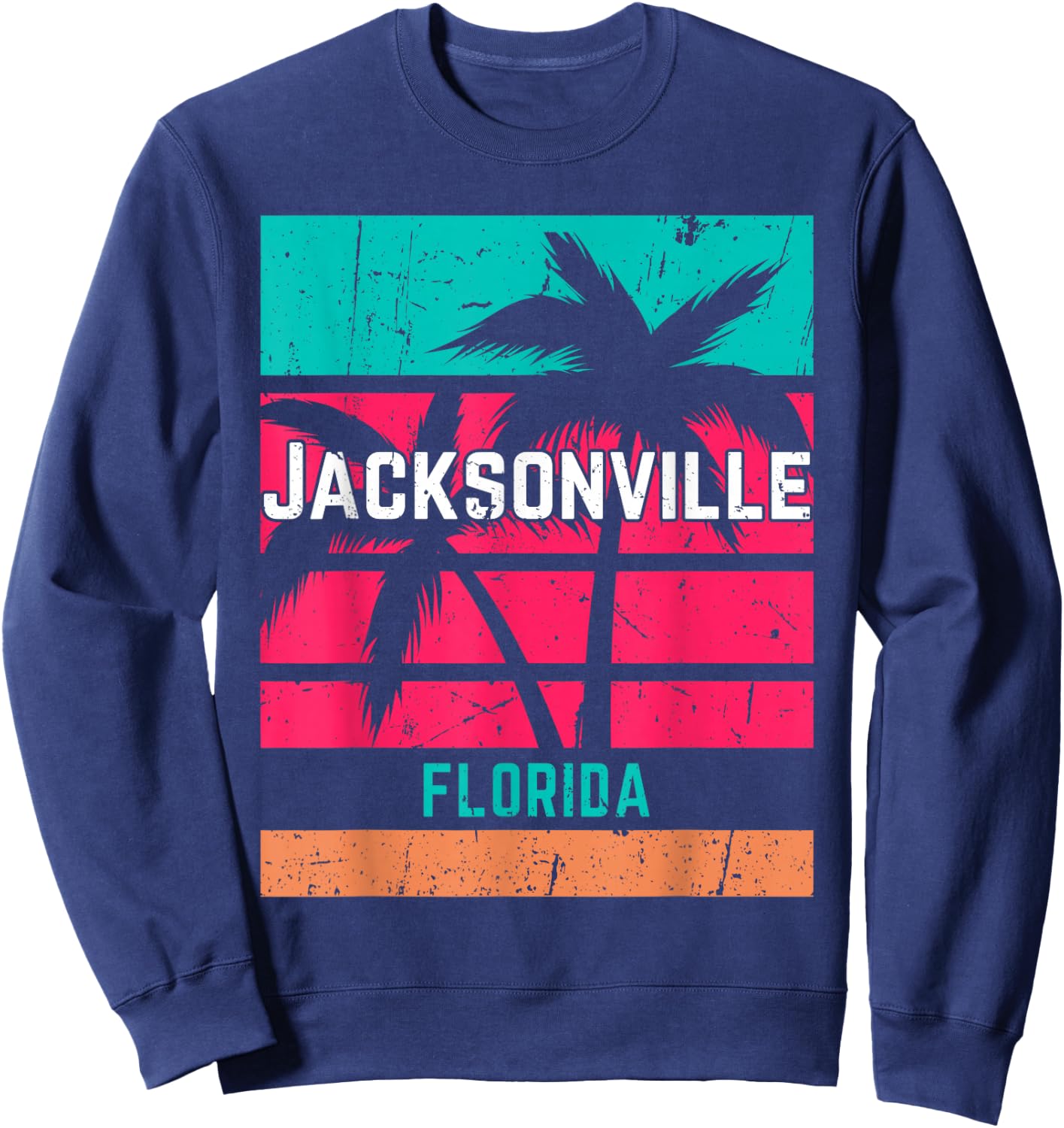 Jacksonville Florida Vacation Souvenir Surfing Vintage Sweatshirt - Sweatshirt | Navy
