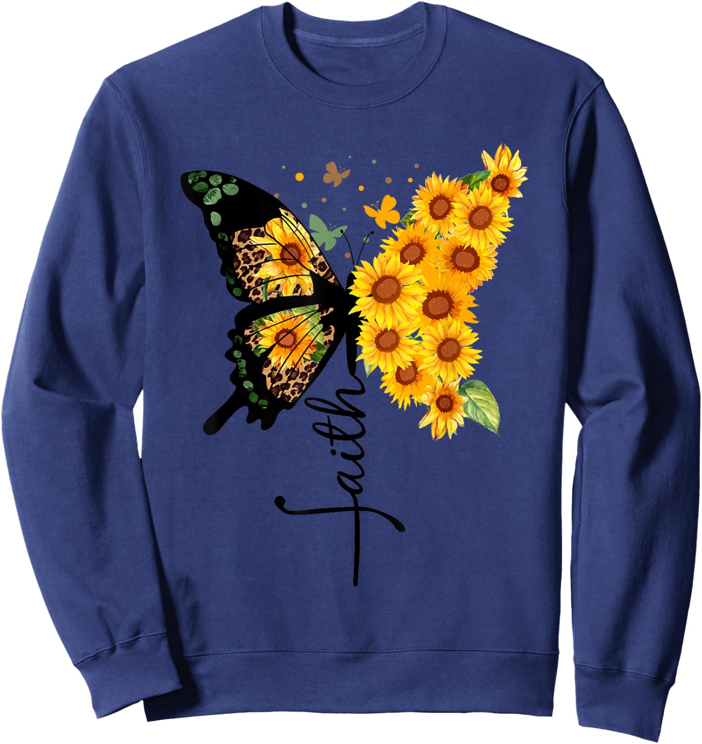 Butterfly Sunflower faith Nature Women Sweatshirt - Sweatshirt | Navy