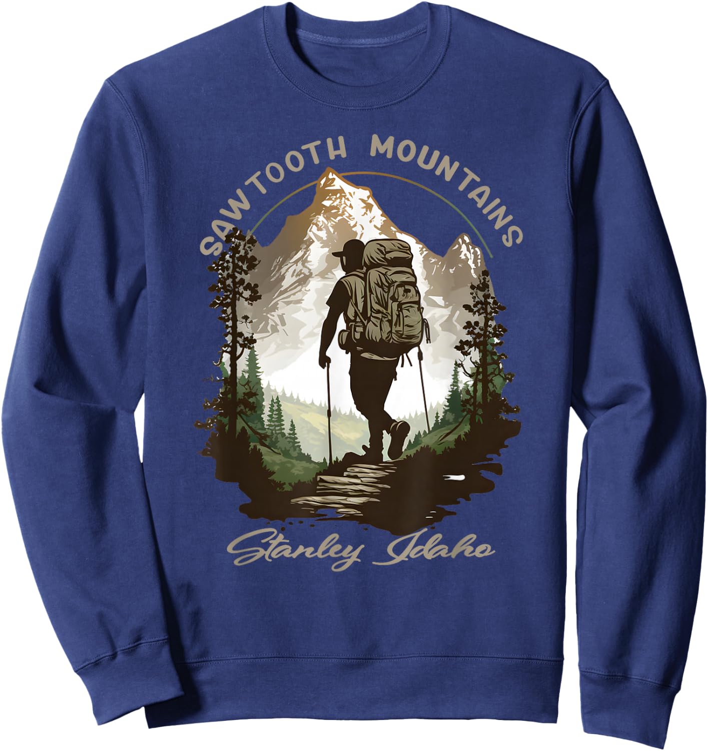 Sawtooth Mountains Stanley Idaho Hiking Scene Sweatshirt - Sweatshirt | Navy