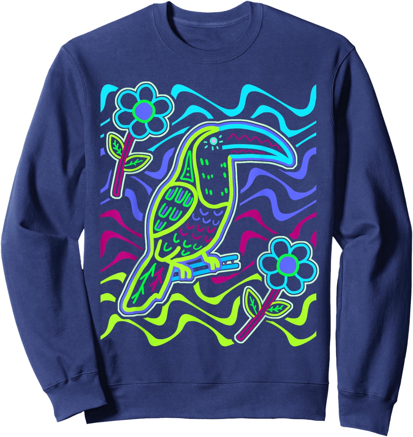 Toucan Bird Aracari Toucanet Mola Art by Panama Kuna Tribe Sweatshirt - Sweatshirt | Navy
