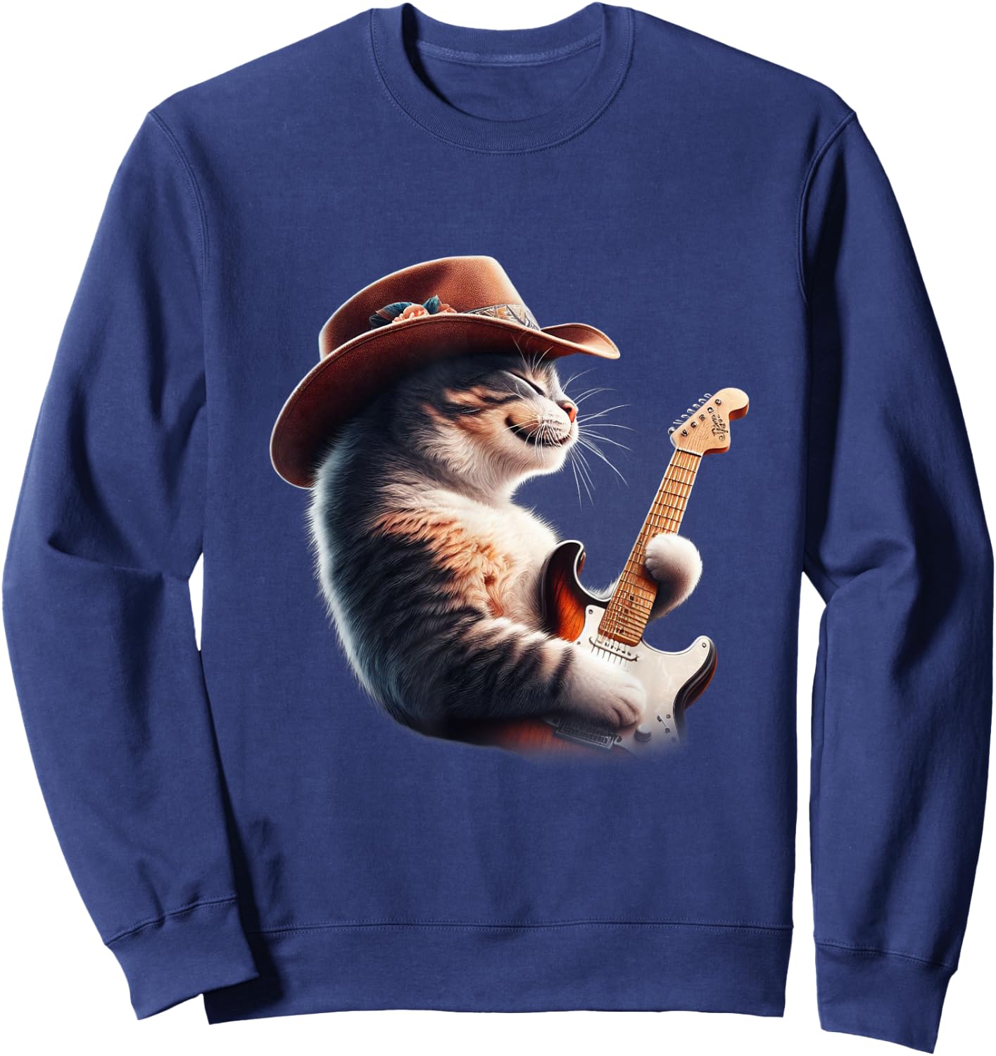 Cat Playing Guitar - Funny Rock Music Guitar Cat Men Women Kids Sweatshirt - Sweatshirt | Navy