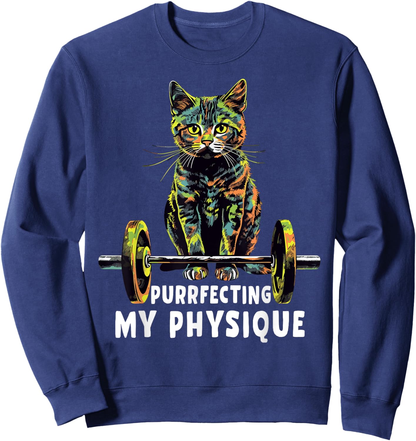 Gym, Workout or Fitness Gift Funny Cat in a Gym Men Women Sweatshirt - Sweatshirt | Navy