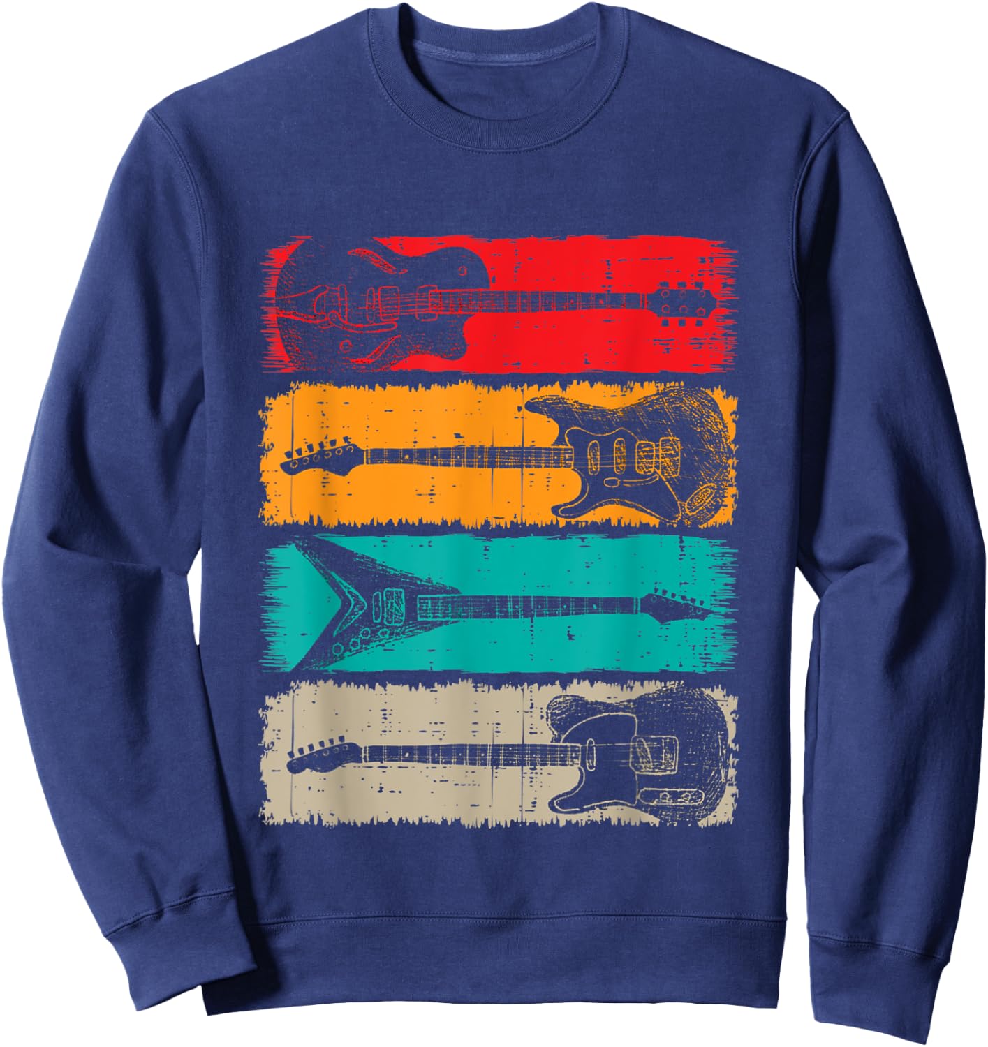 Retro Guitar Men Women Kids Music Band Vintage Guitarist Sweatshirt - Sweatshirt | Navy