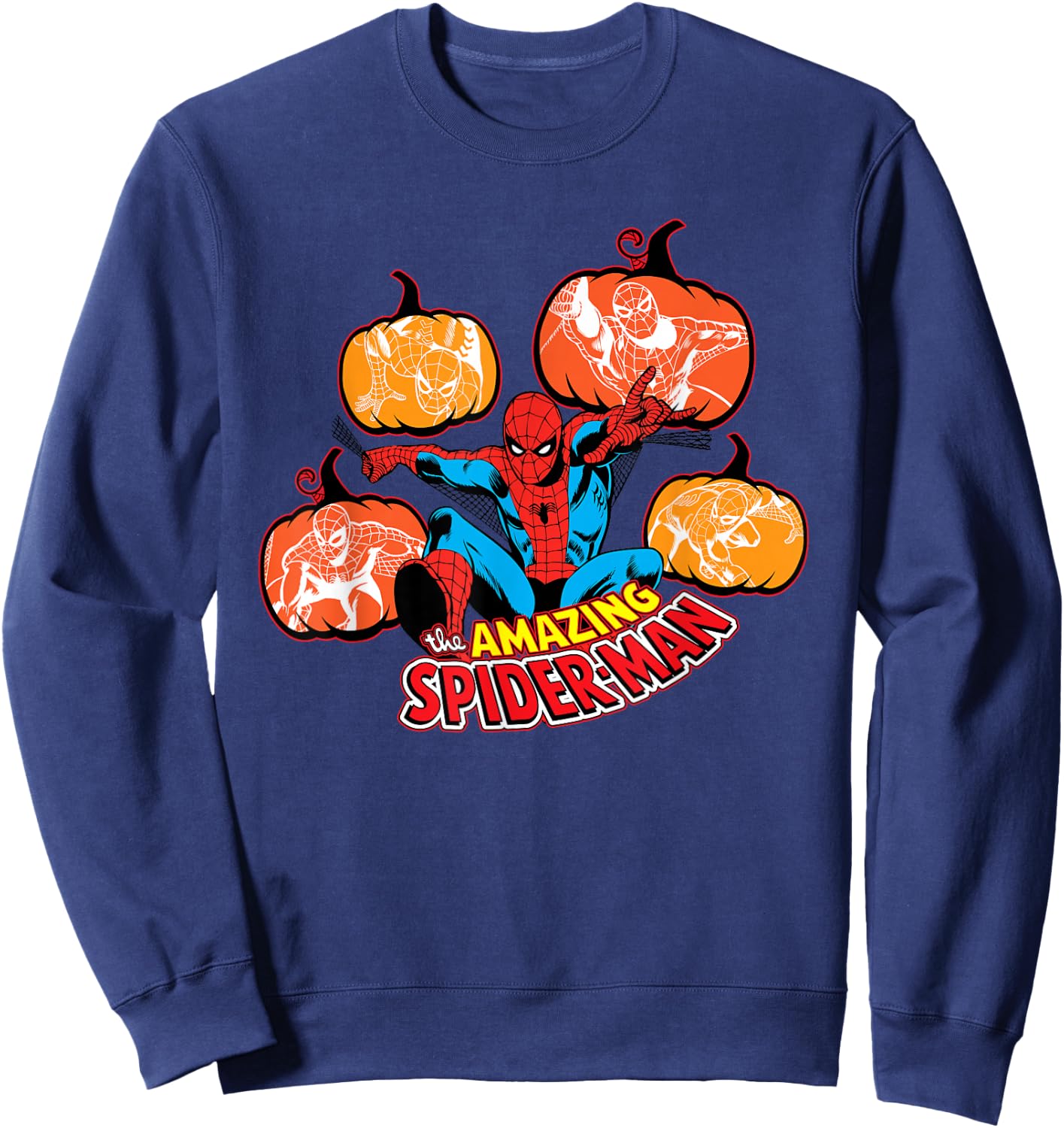 Marvel Amazing Spider-Man Halloween Fall Pumpkins Comic Art Sweatshirt - Sweatshirt | Navy